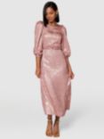 Closet London Metallic Marble Effect Midi Dress, Rose