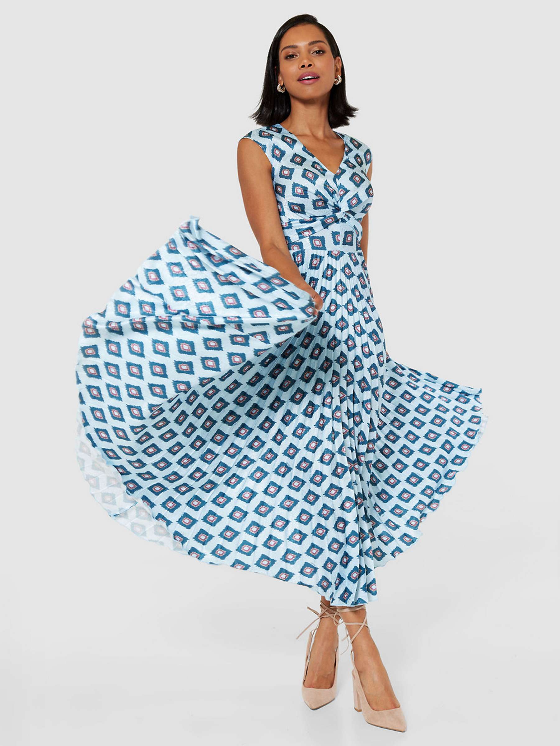 Buy Closet London V-Neck Pleated Midi Dress, Baby Blue Online at johnlewis.com