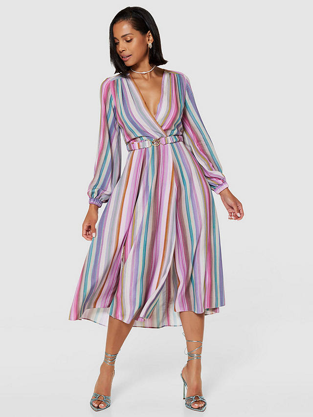 Closet London Stripe Wrap Dress, Pink/Multi