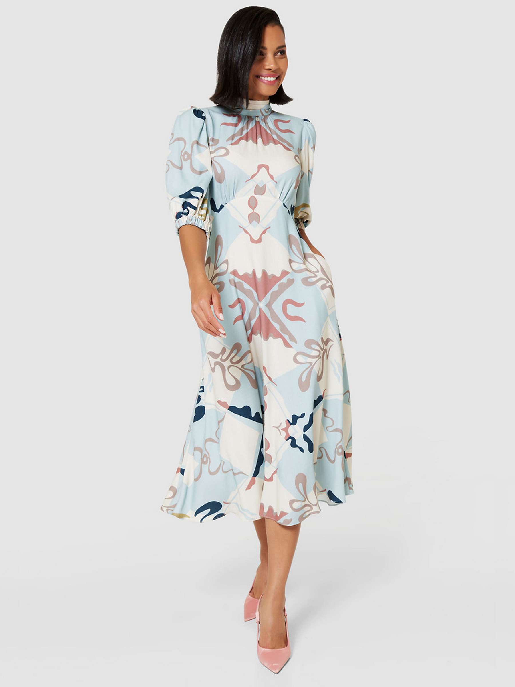 Buy Closet London A-Line Tie Back Midi Dress, Light Blue/Multi Online at johnlewis.com