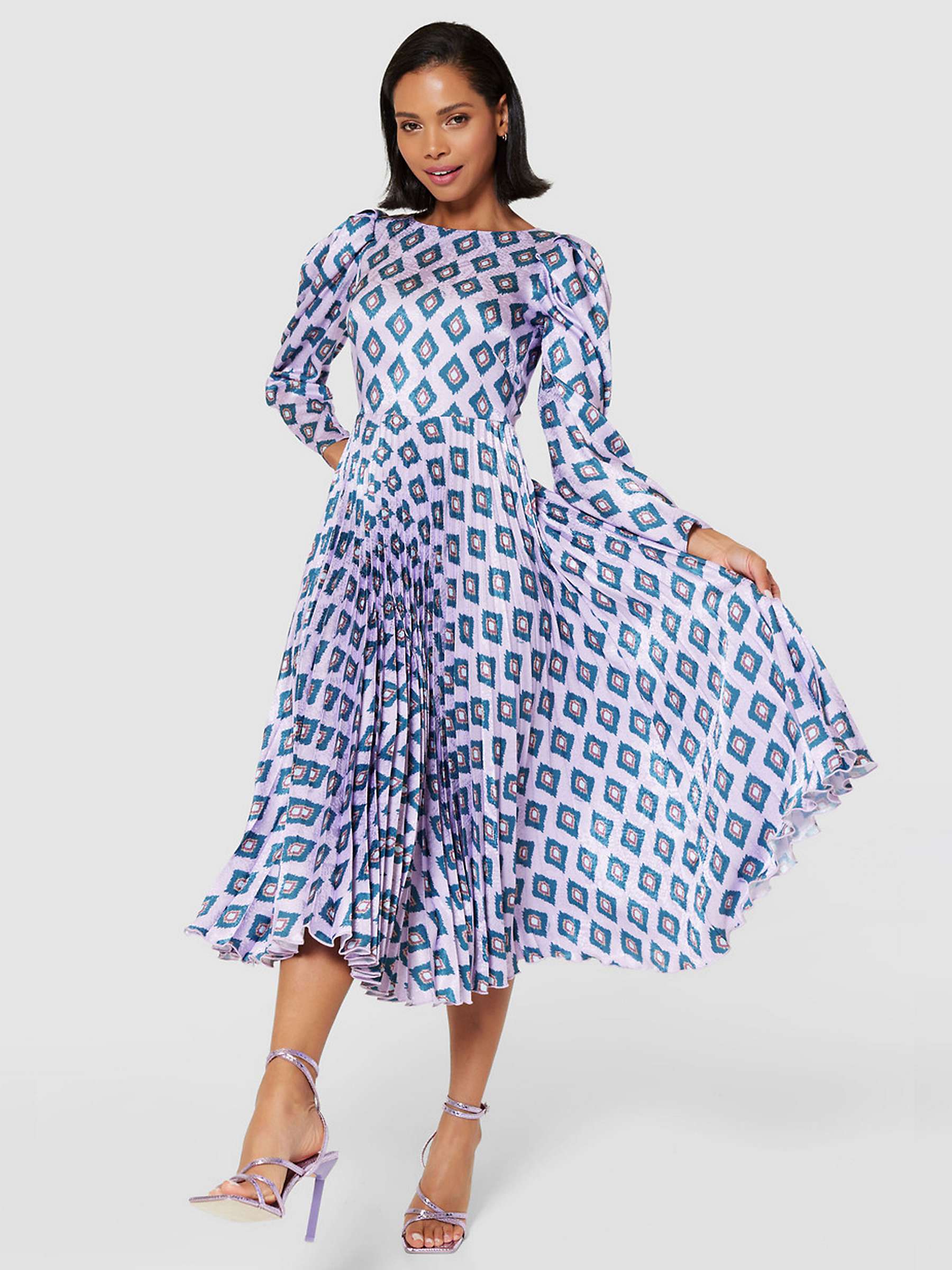 Buy Closet London Print Pleated Dress, Lilac/Multi Online at johnlewis.com