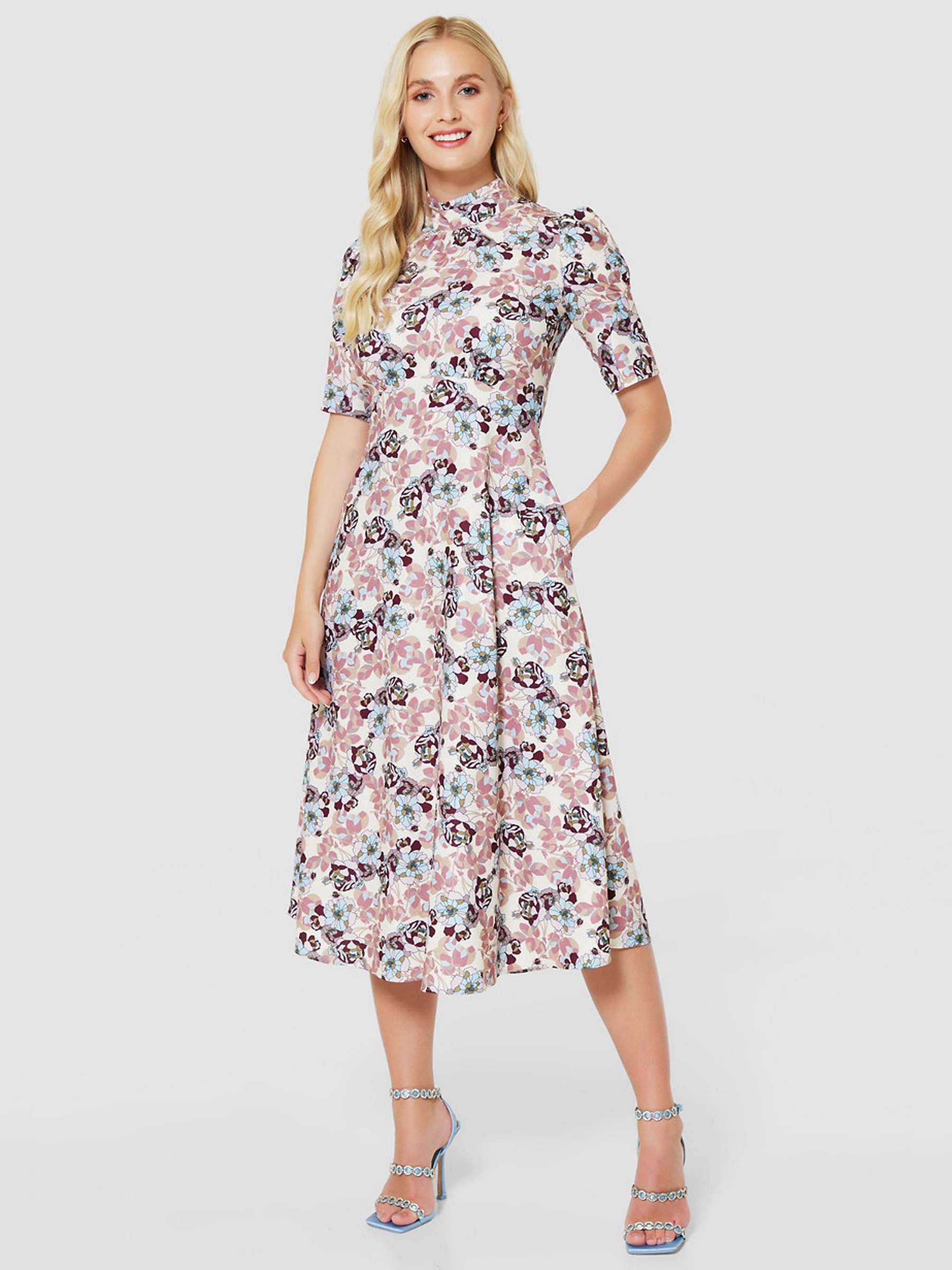 Buy Closet London Floral Print Midi Tea Dress, Light Blue/Multi Online at johnlewis.com
