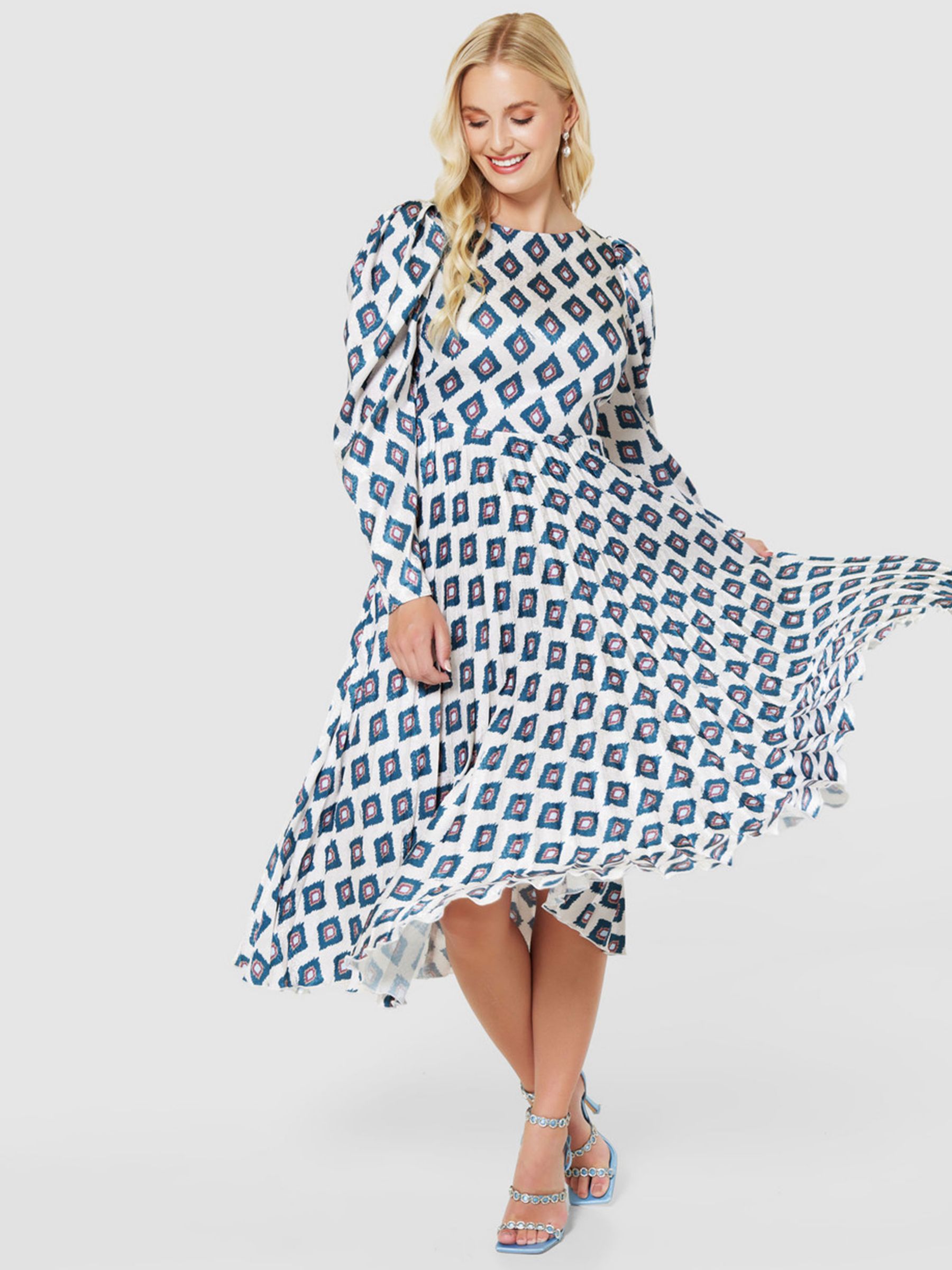 Buy Closet London Print Pleated Dress, Ivory/Multi Online at johnlewis.com