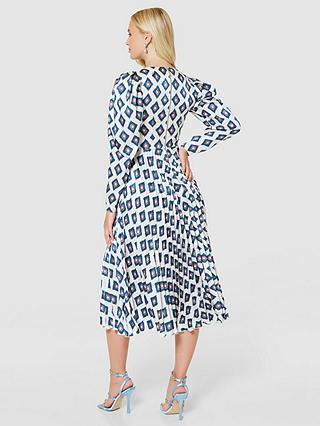 Closet London Print Pleated Dress, Ivory/Multi