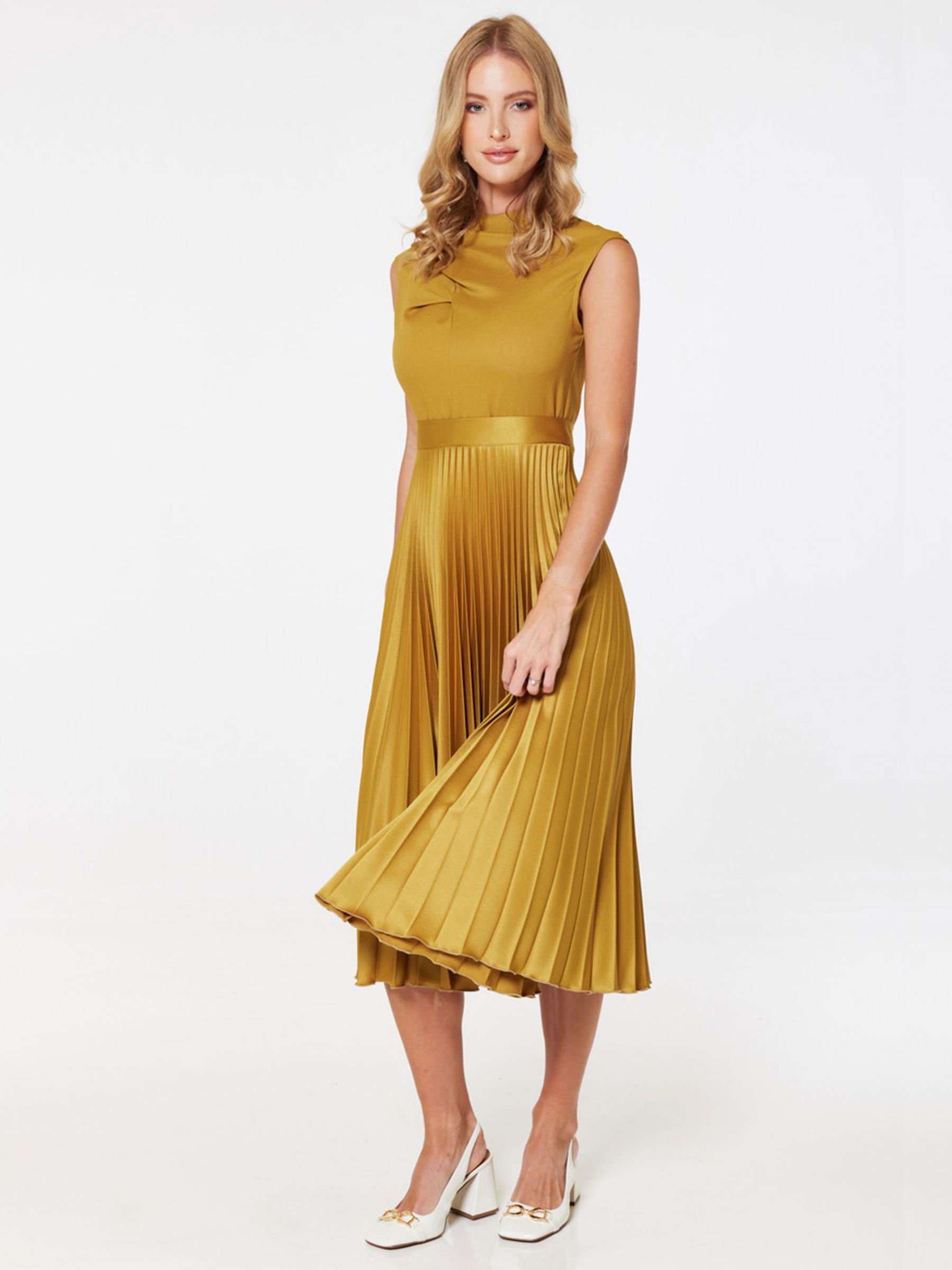 Closet London Pleated Midi Dress, Gold at John Lewis & Partners