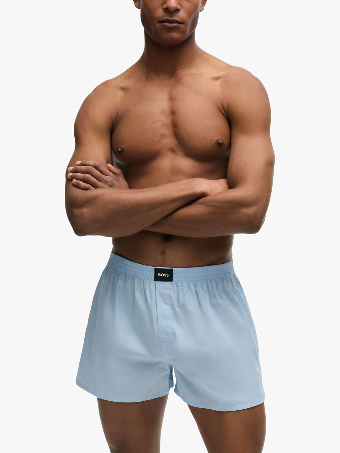 Buy BOSS Plain and Check Cotton Boxer Shorts, Pack of 2, Dark Blue/Light Blue Online at johnlewis.com