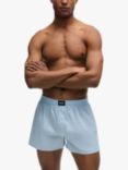 BOSS Plain and Check Cotton Boxer Shorts, Pack of 2, Dark Blue/Light Blue, Dark Blue/Light Blue