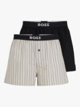 BOSS Stripe and Plain Cotton Boxers, Pack of 2, Dark Beige/Black, Dark Beige/Black