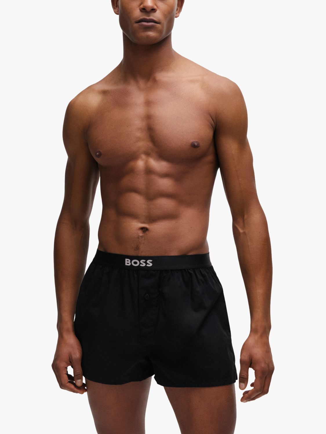 BOSS Stripe and Plain Cotton Boxers, Pack of 2, Dark Beige/Black, M