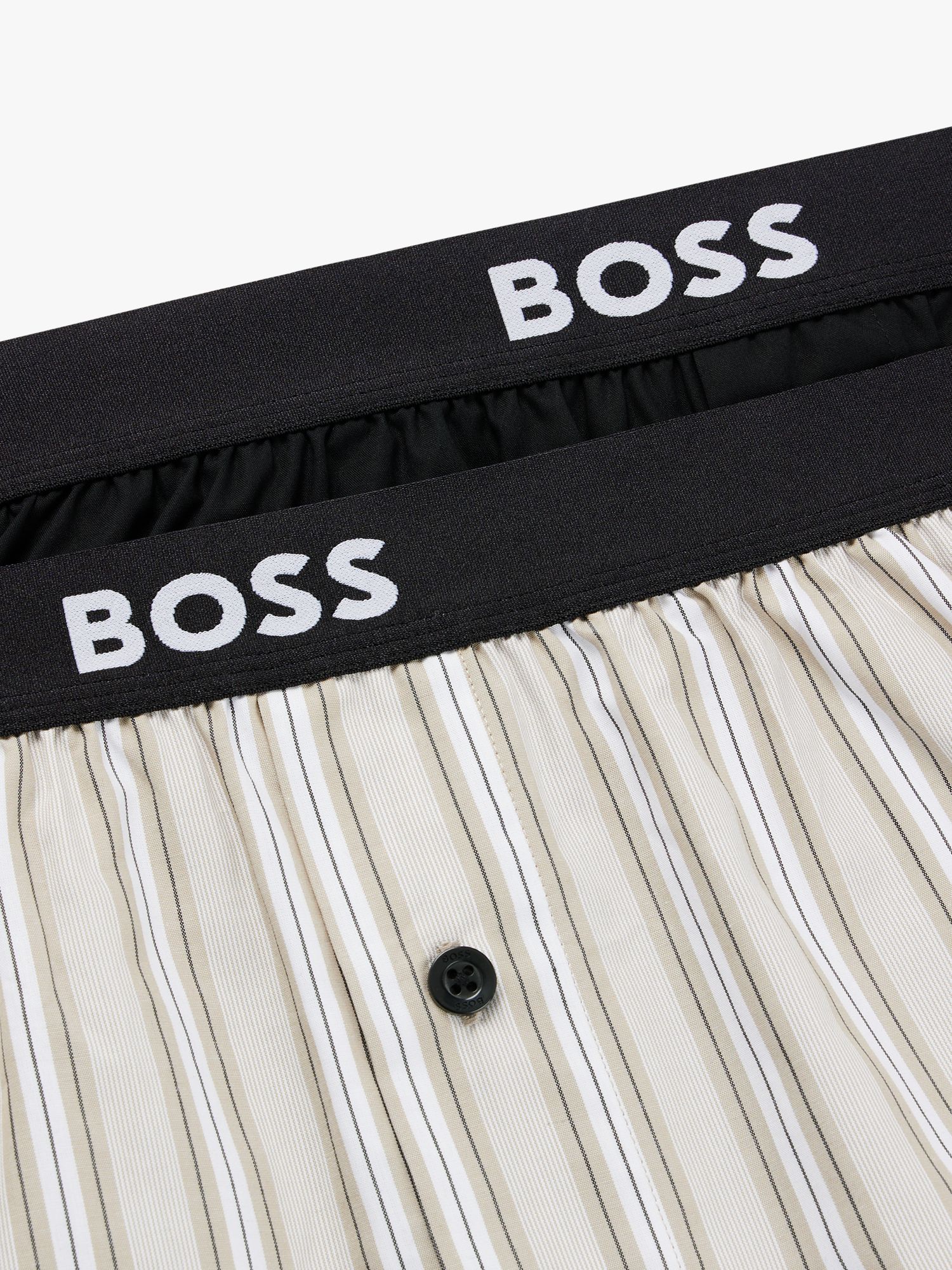 BOSS Stripe and Plain Cotton Boxers, Pack of 2, Dark Beige/Black, M