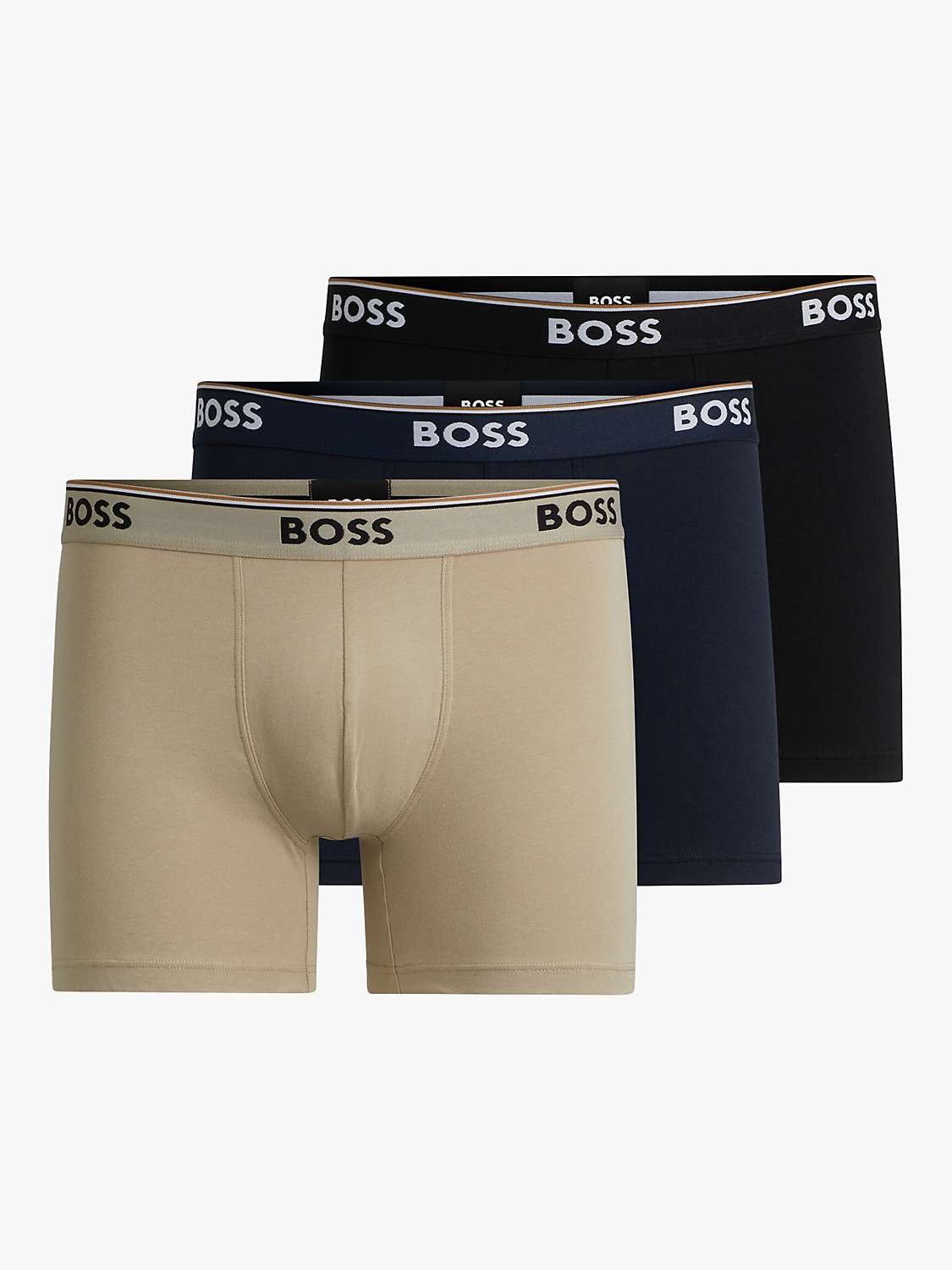 Buy BOSS Logo Waist Cotton Stretch Boxer Shorts, Pack of 3, Beige/Multi Online at johnlewis.com