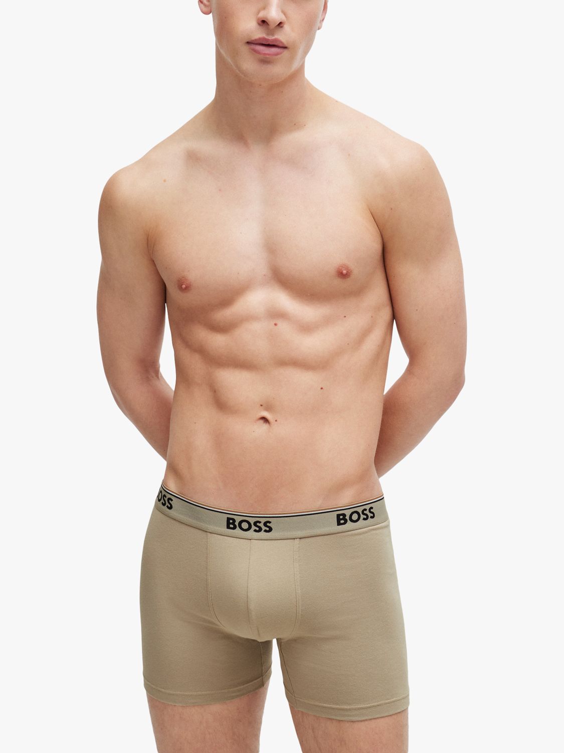 BOSS Logo Waist Cotton Stretch Boxer Shorts, Pack of 3, Beige/Multi, L