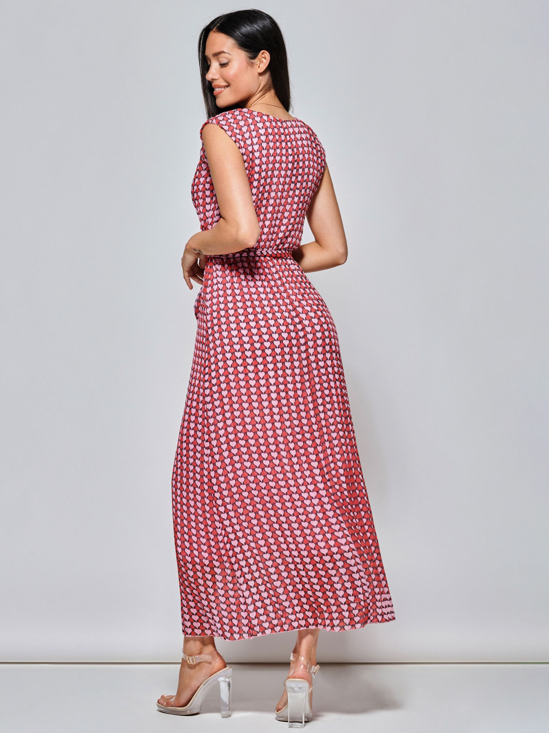 Jolie Moi Heart Print Tie Waist Maxi Dress, Pink/Multi, 8