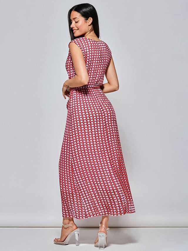 Jolie Moi Heart Print Tie Waist Maxi Dress, Pink/Multi