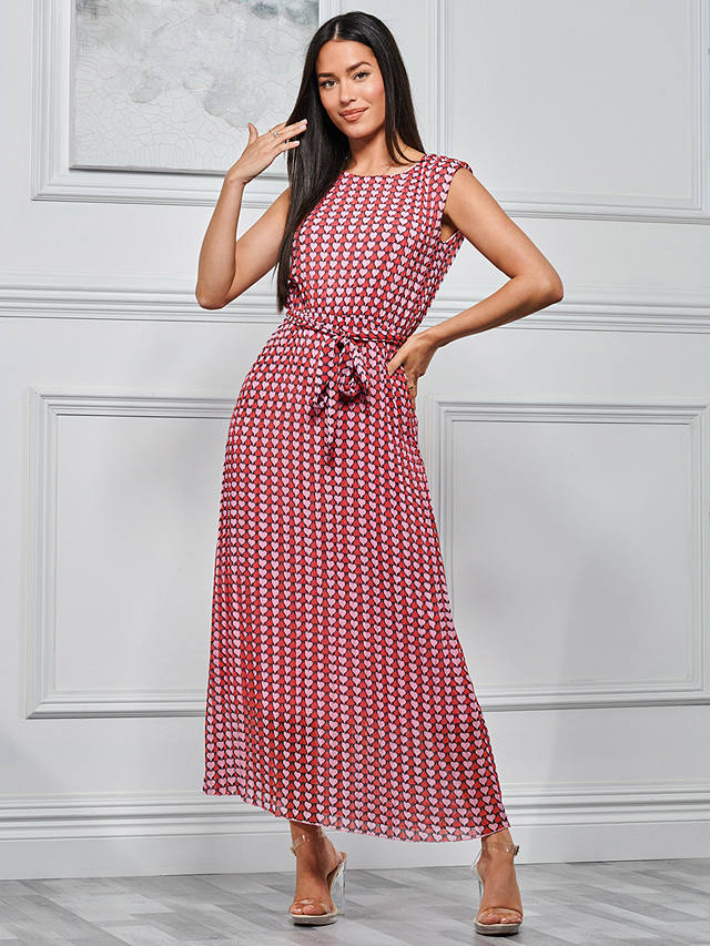 Jolie Moi Heart Print Tie Waist Maxi Dress, Pink/Multi