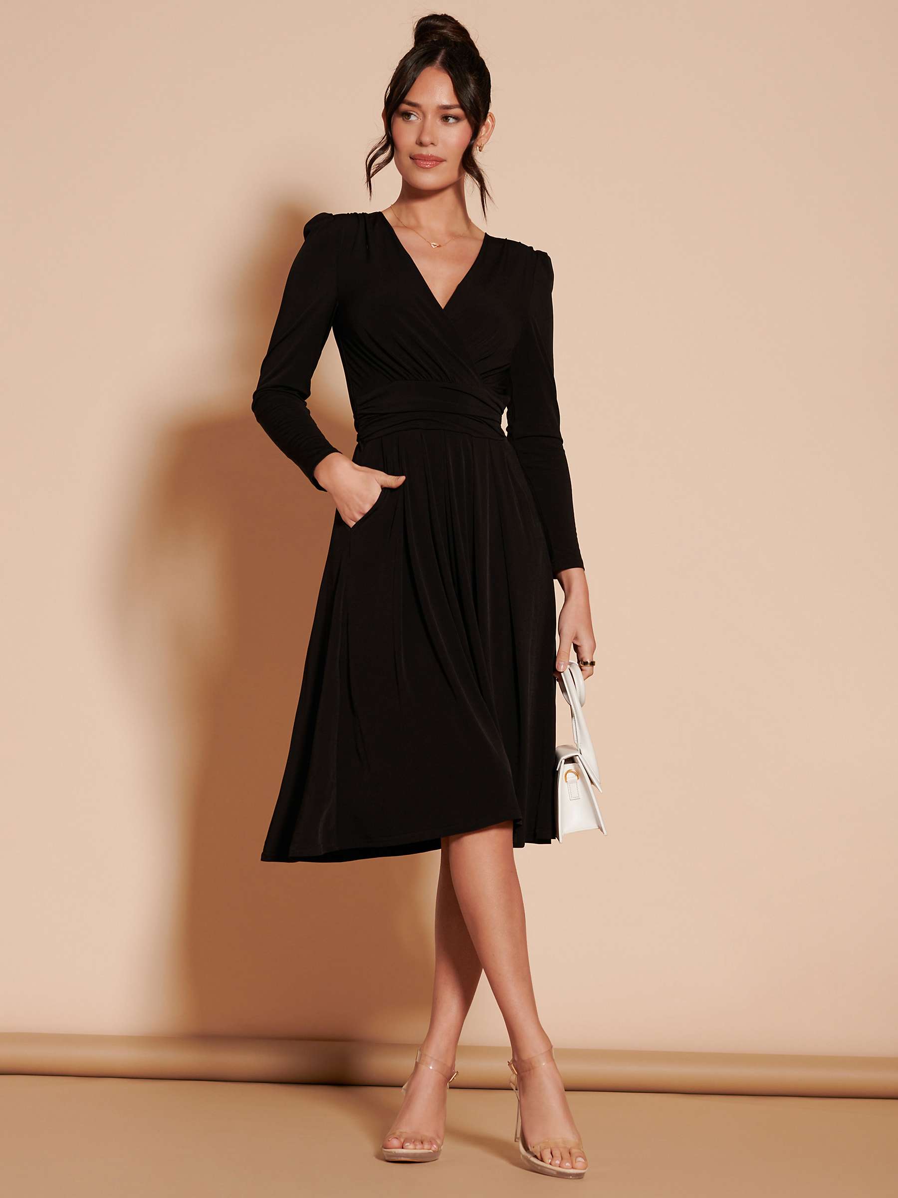 Buy Jolie Moi Pleated Jersey Dress, Black Online at johnlewis.com