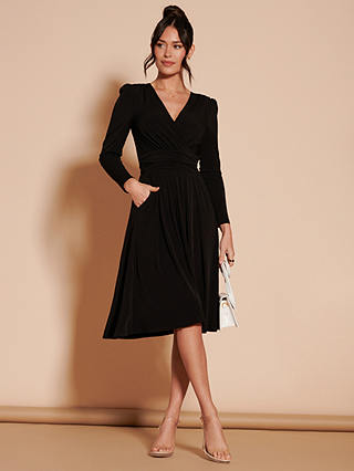 Jolie Moi Pleated Jersey Dress, Black