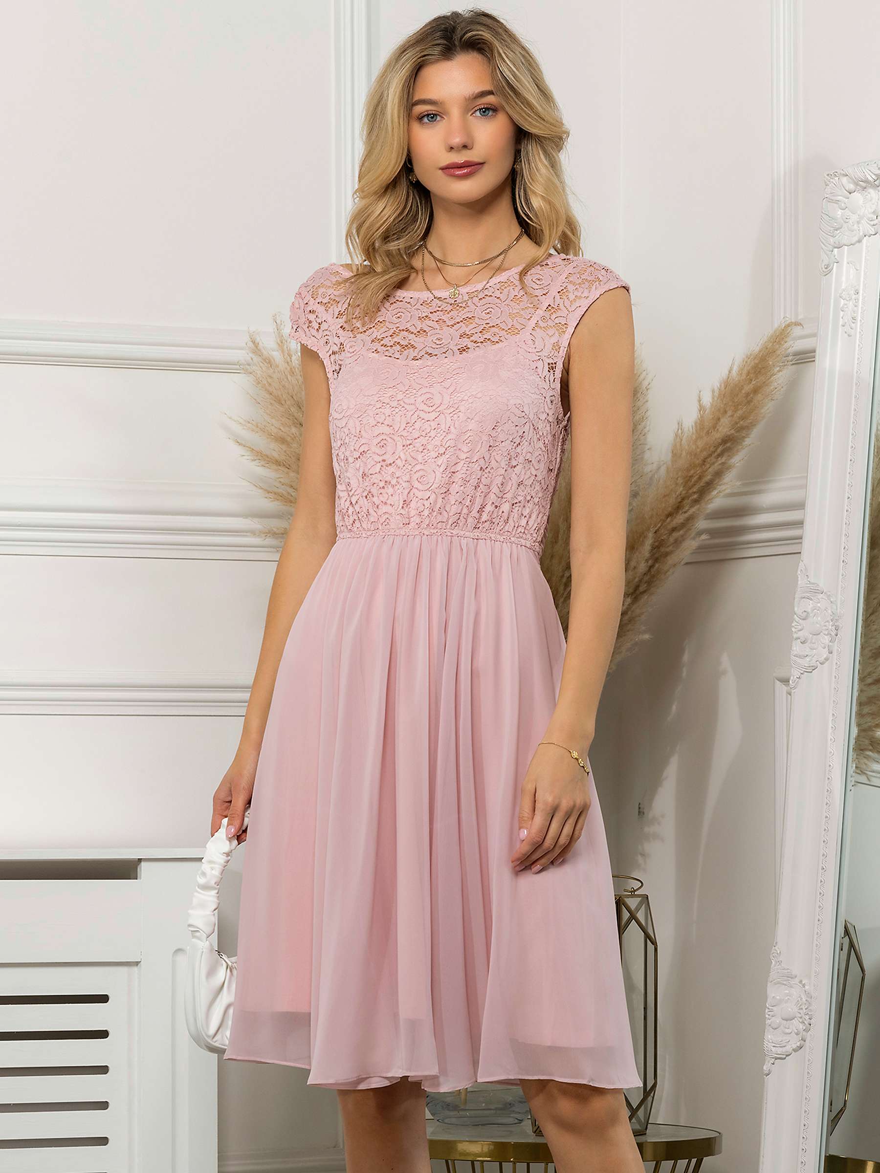 Buy Jolie Moi Lace Flared Dress, Light Pink Online at johnlewis.com