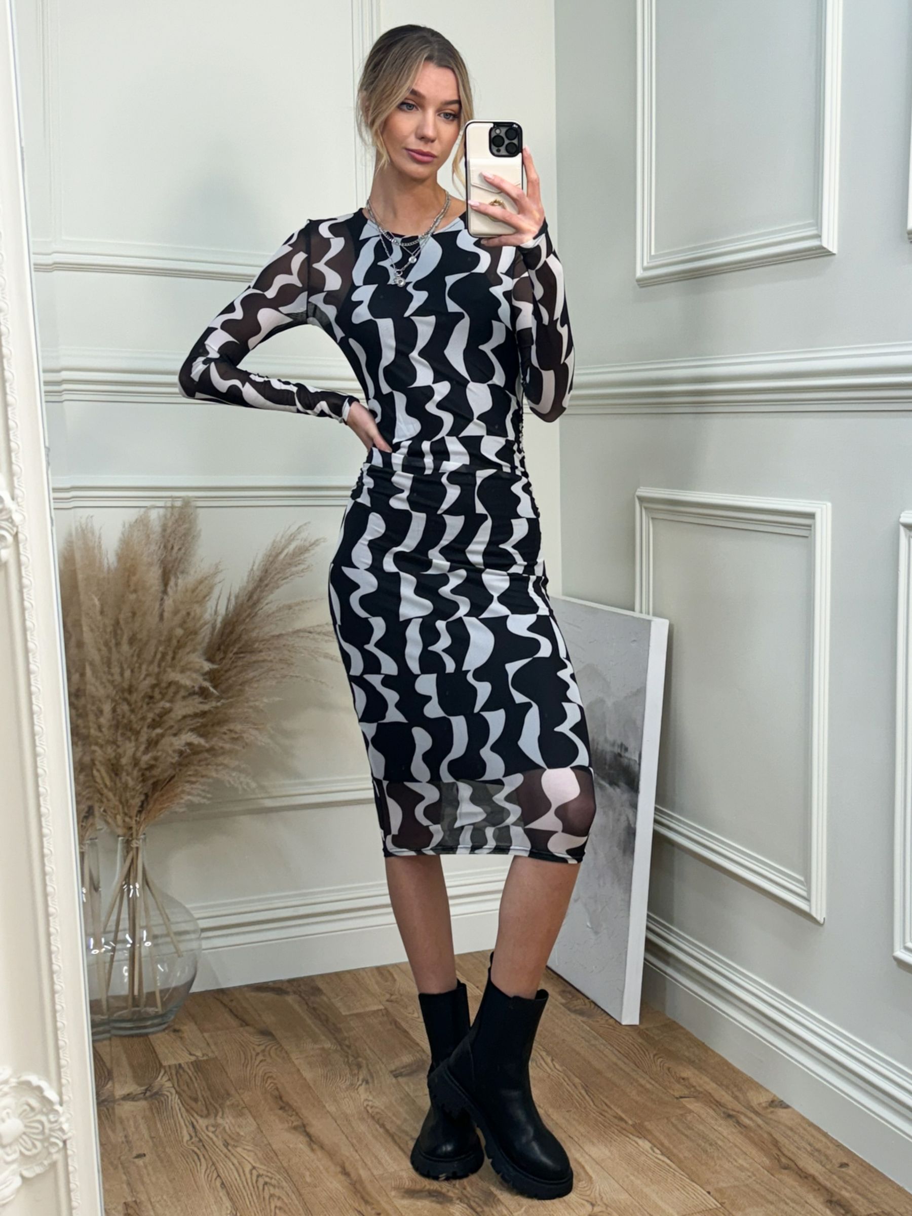Buy Jolie Moi Mesh Bodycon Midi Dress, Black Online at johnlewis.com