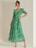 Jolie Moi Wrapped Mesh Maxi Dress, Green Floral
