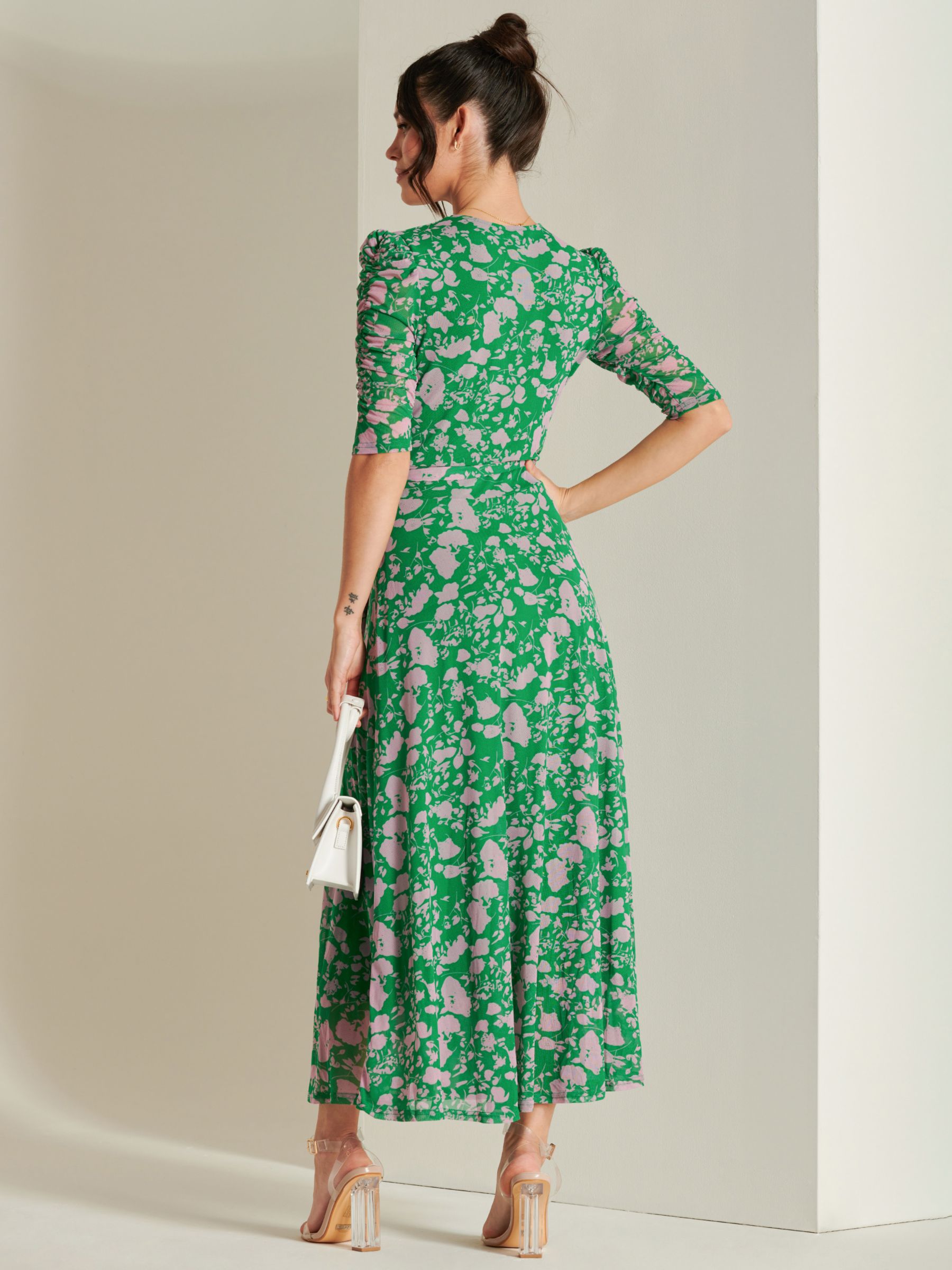 Buy Jolie Moi Wrapped Mesh Maxi Dress, Green Floral Online at johnlewis.com