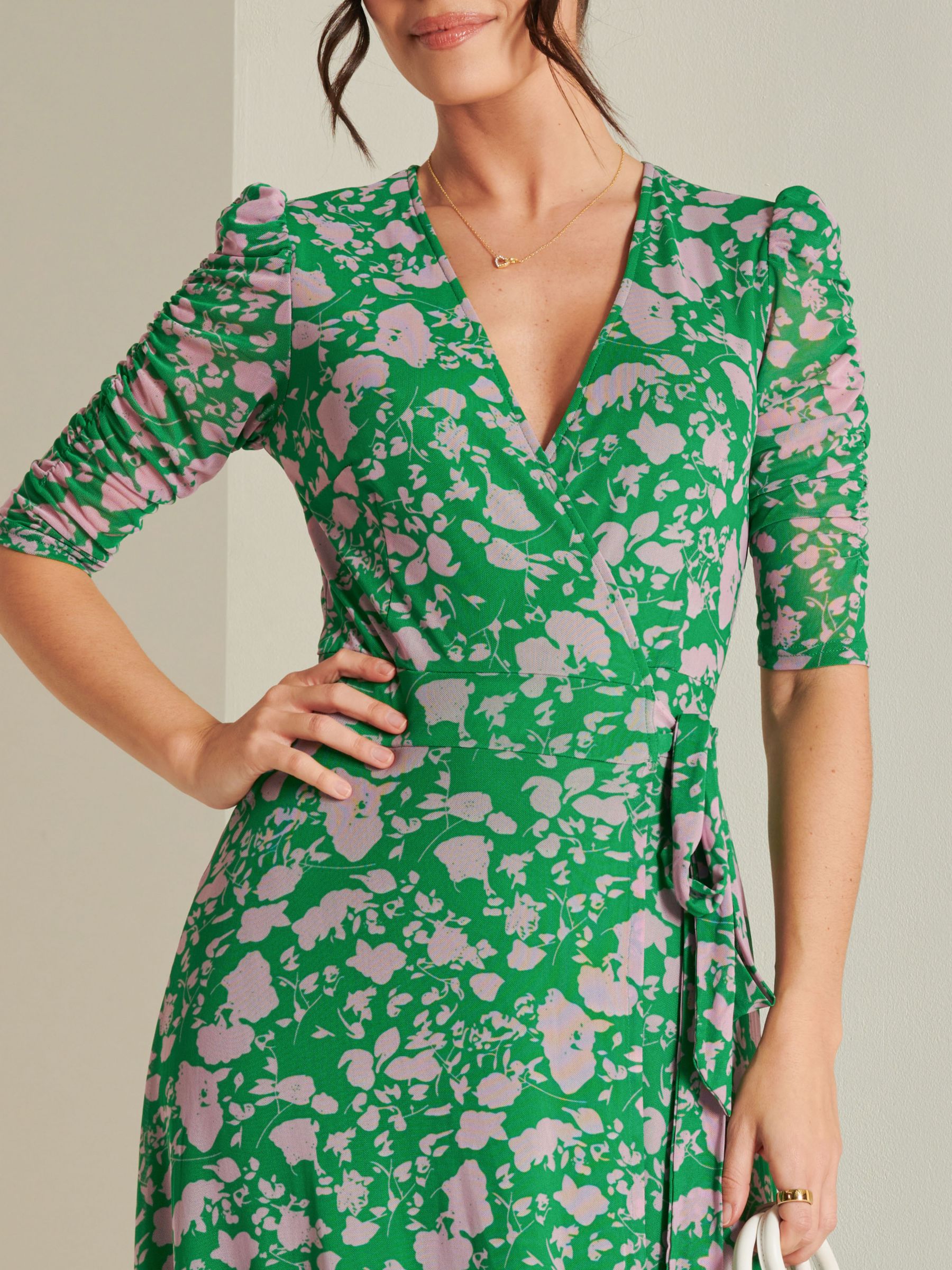 Buy Jolie Moi Wrapped Mesh Maxi Dress, Green Floral Online at johnlewis.com