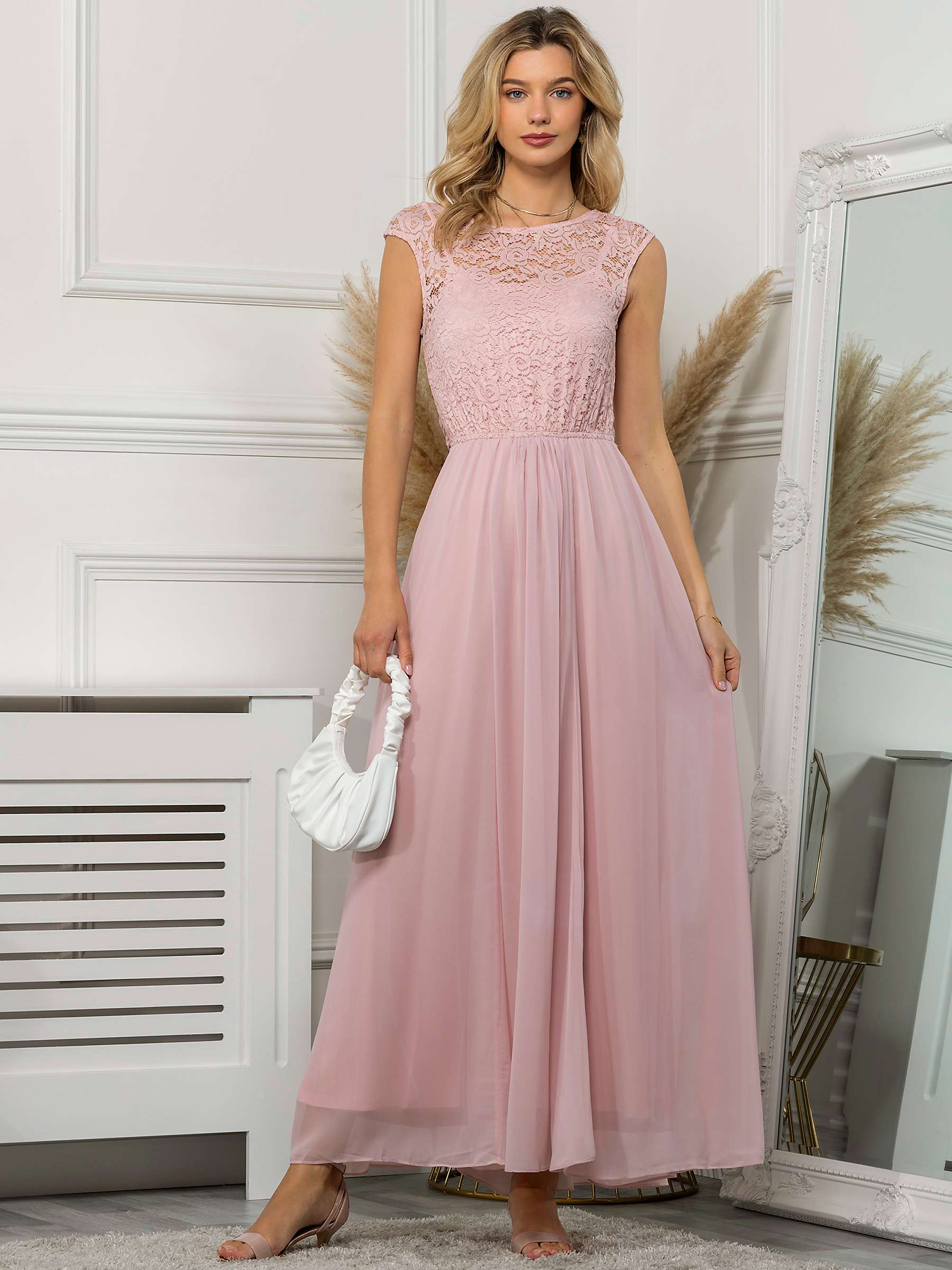 Buy Jolie Moi Chiffon Lace Maxi Dress, Light Pink Online at johnlewis.com