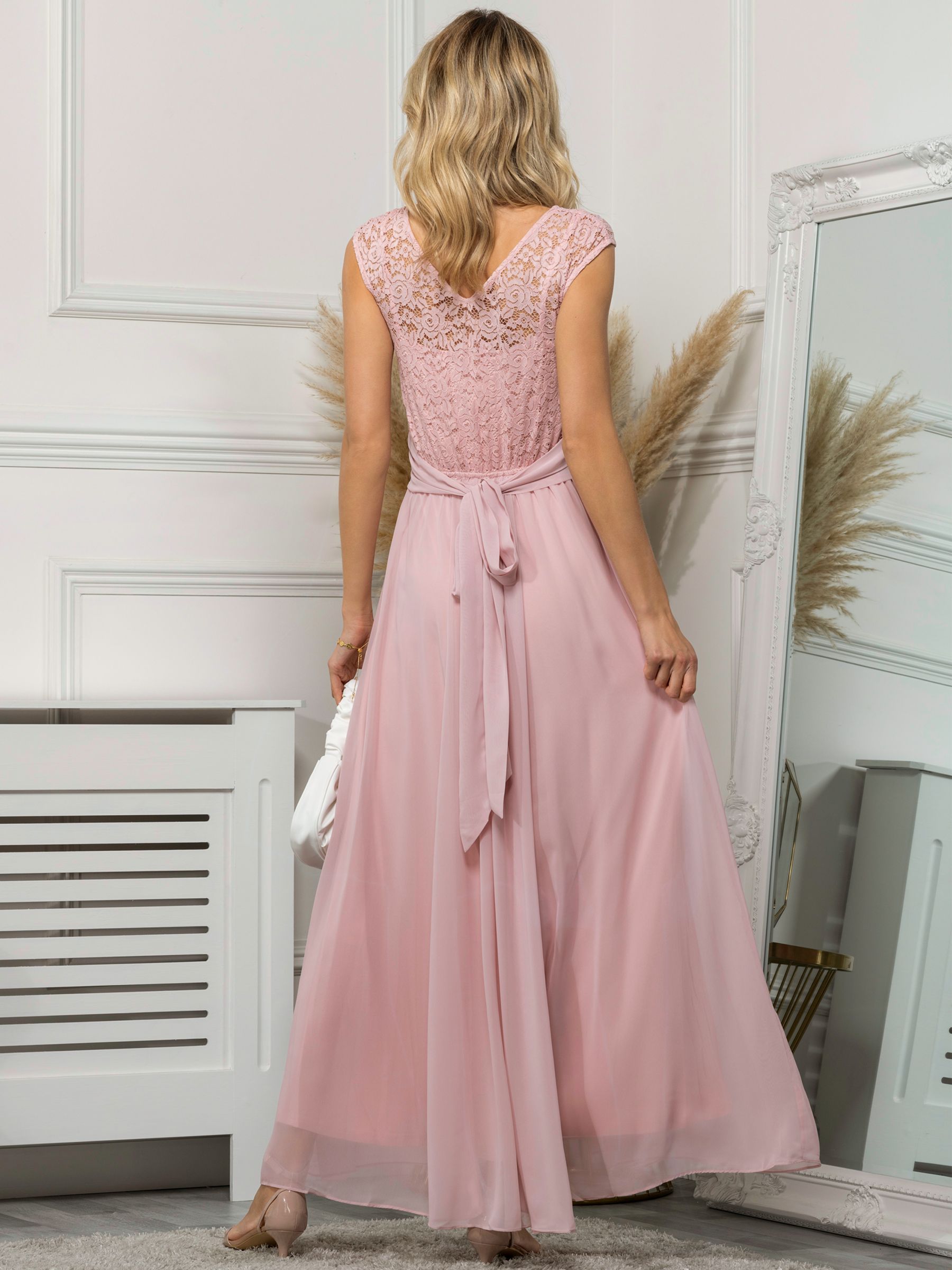 Jolie Moi Chiffon Lace Maxi Dress, Light Pink, 18