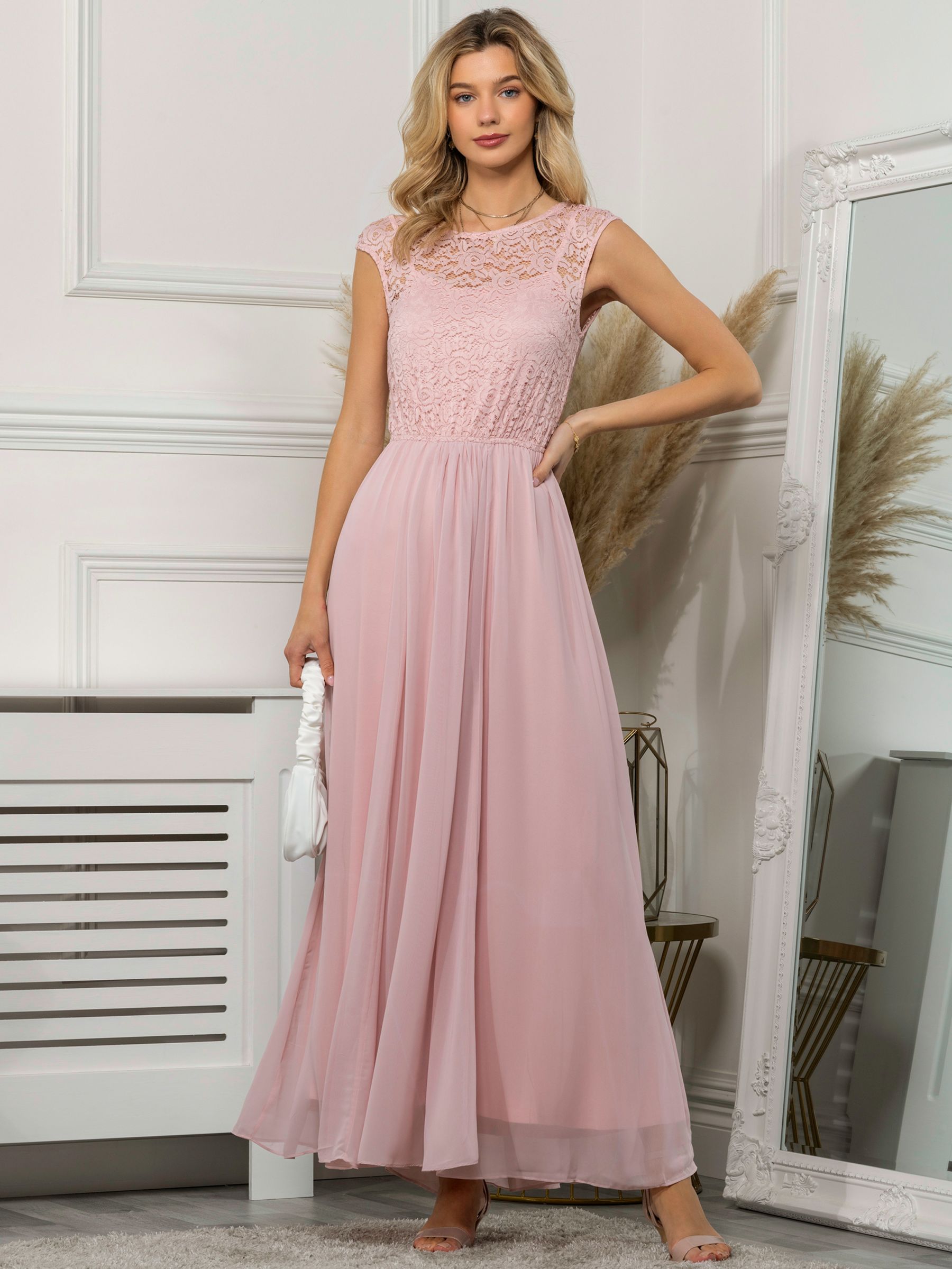 Jolie Moi Chiffon Lace Maxi Dress, Light Pink, 18