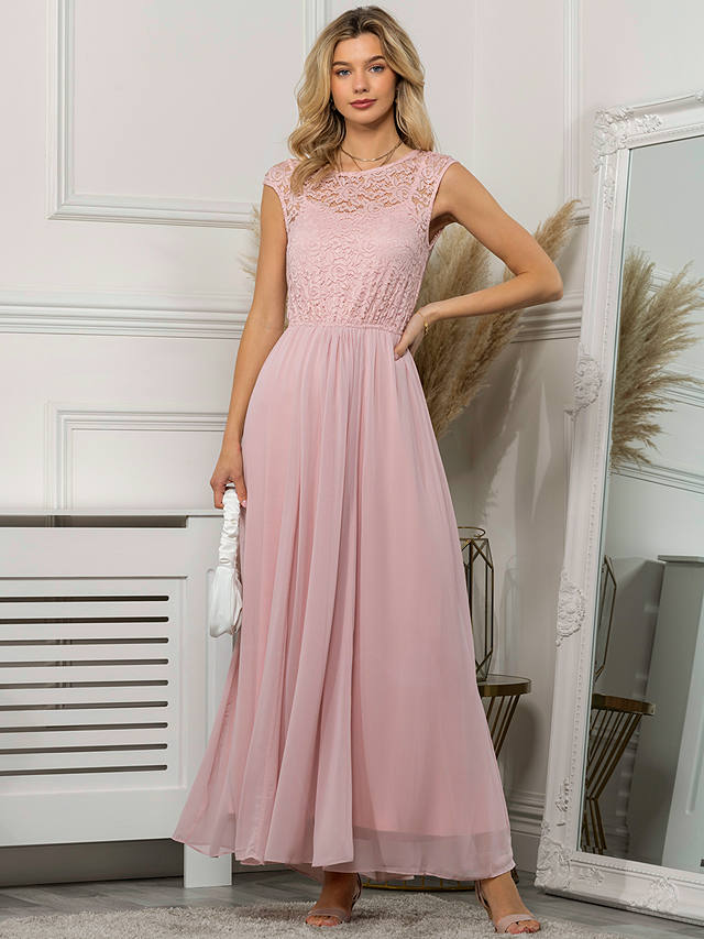 Jolie Moi Chiffon Lace Maxi Dress, Light Pink