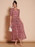 Jolie Moi Ruched Mesh Floral Maxi Dress, Pink/Multi