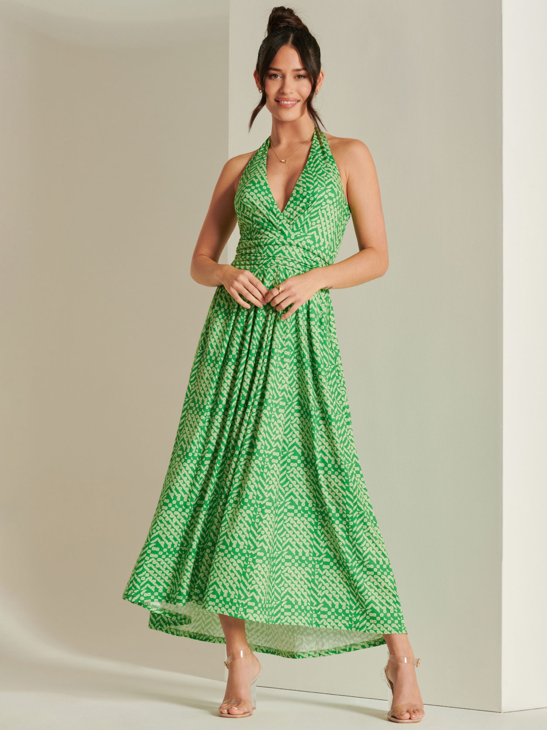 Buy Jolie Moi Sara Plunge Neck Maxi Dress, Green Online at johnlewis.com