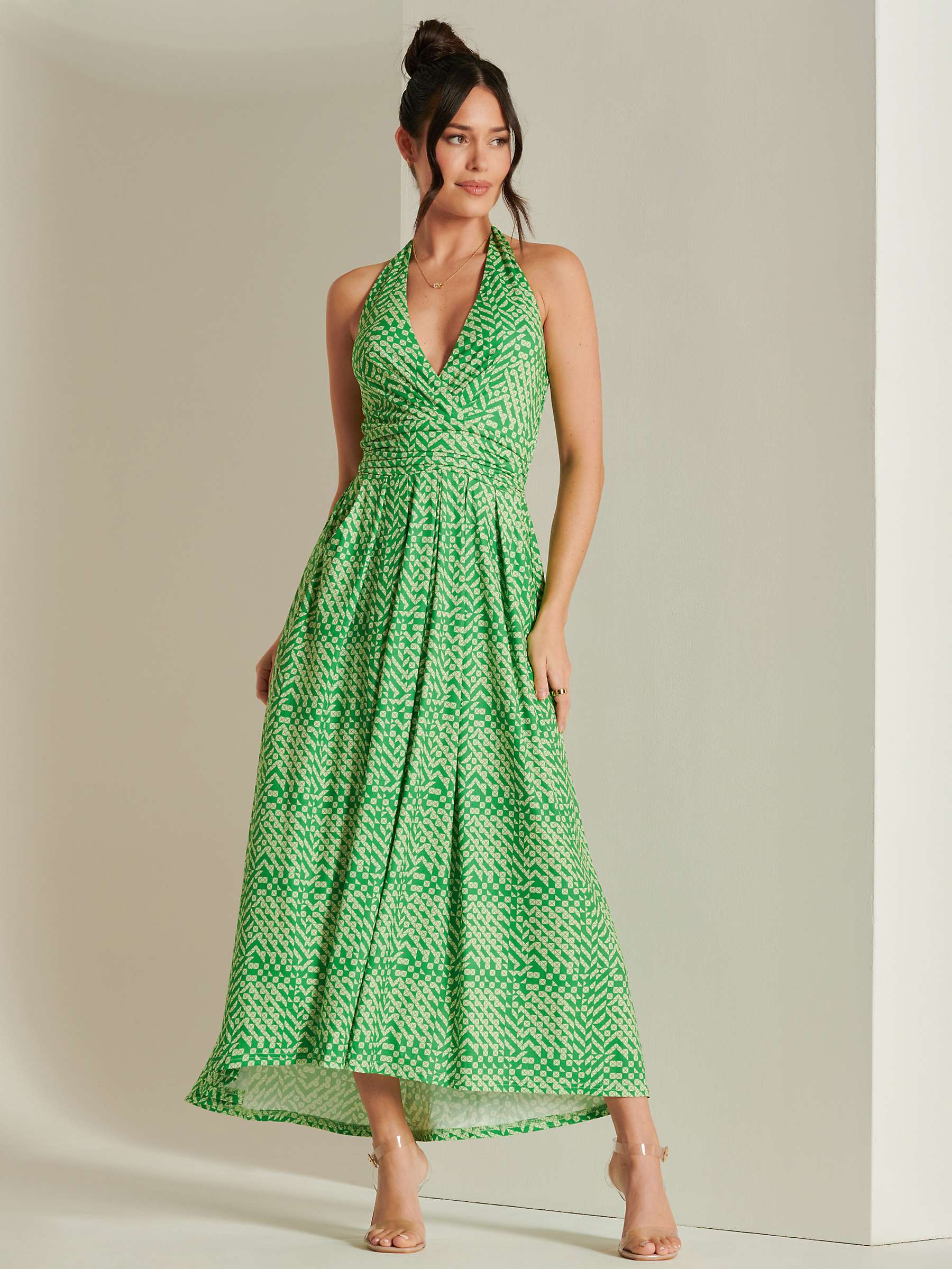 Buy Jolie Moi Sara Plunge Neck Maxi Dress, Green Online at johnlewis.com