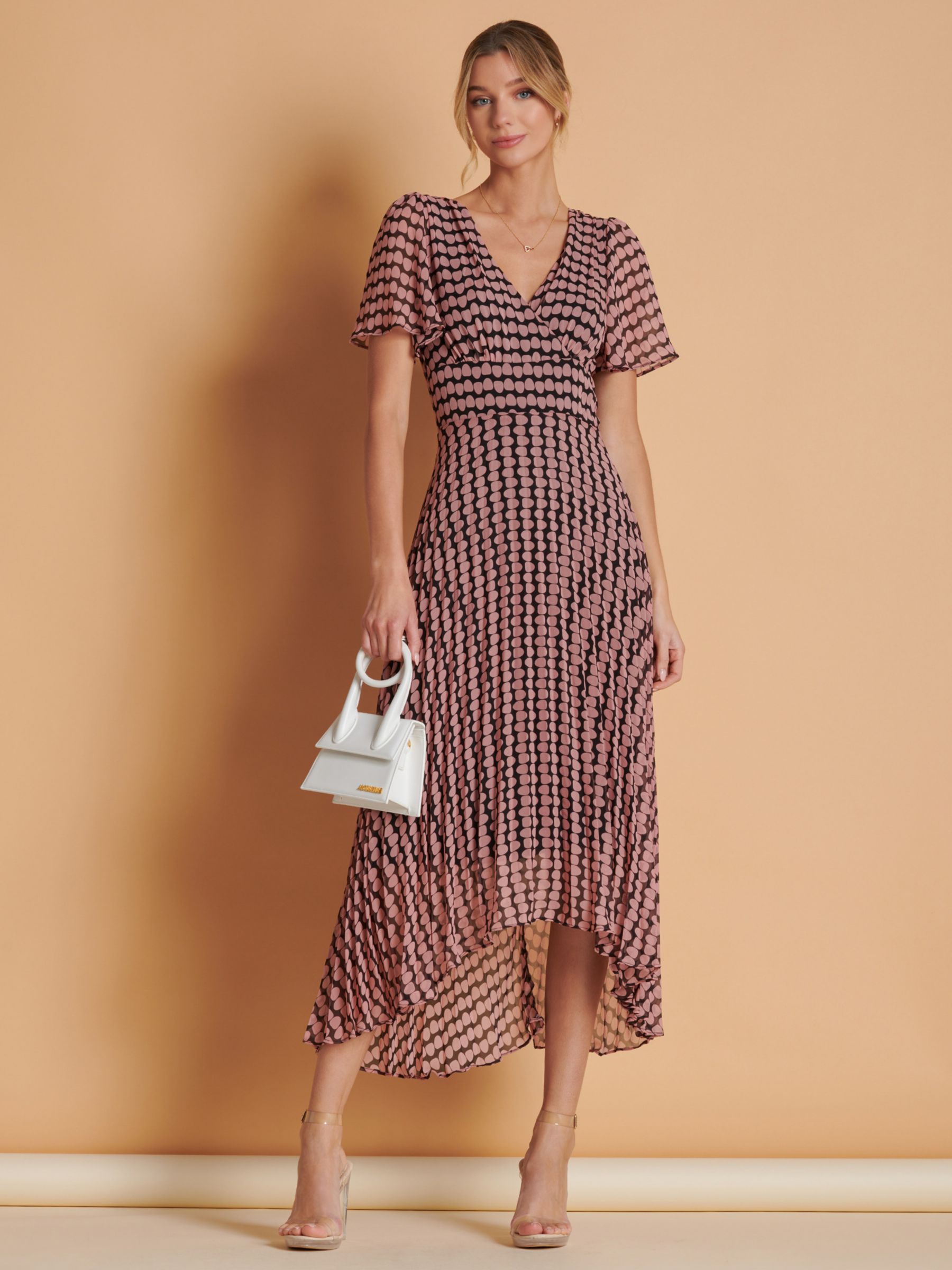 Jolie Moi Chiffon Abstract Print Midi Dress, Pink Geo, 14
