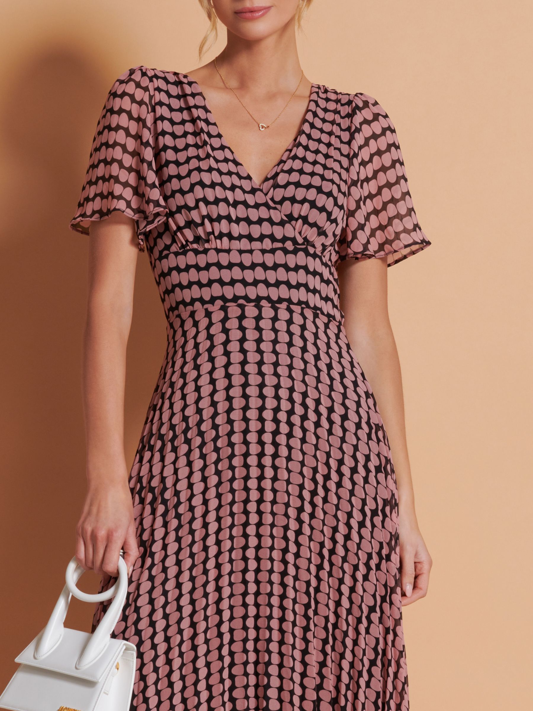 Jolie Moi Chiffon Abstract Print Midi Dress, Pink Geo, 14
