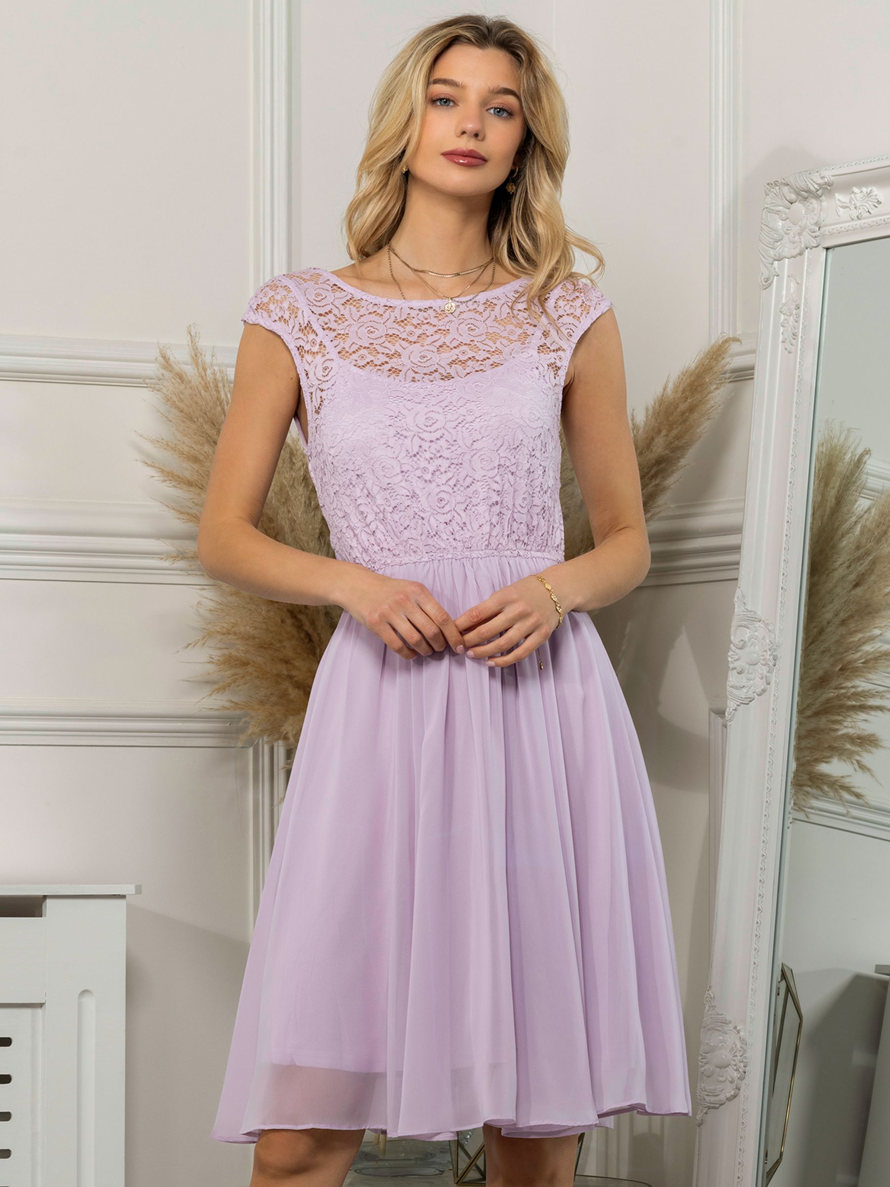 Buy Jolie Moi Lace Bodice Flared Dress, Lilac Online at johnlewis.com