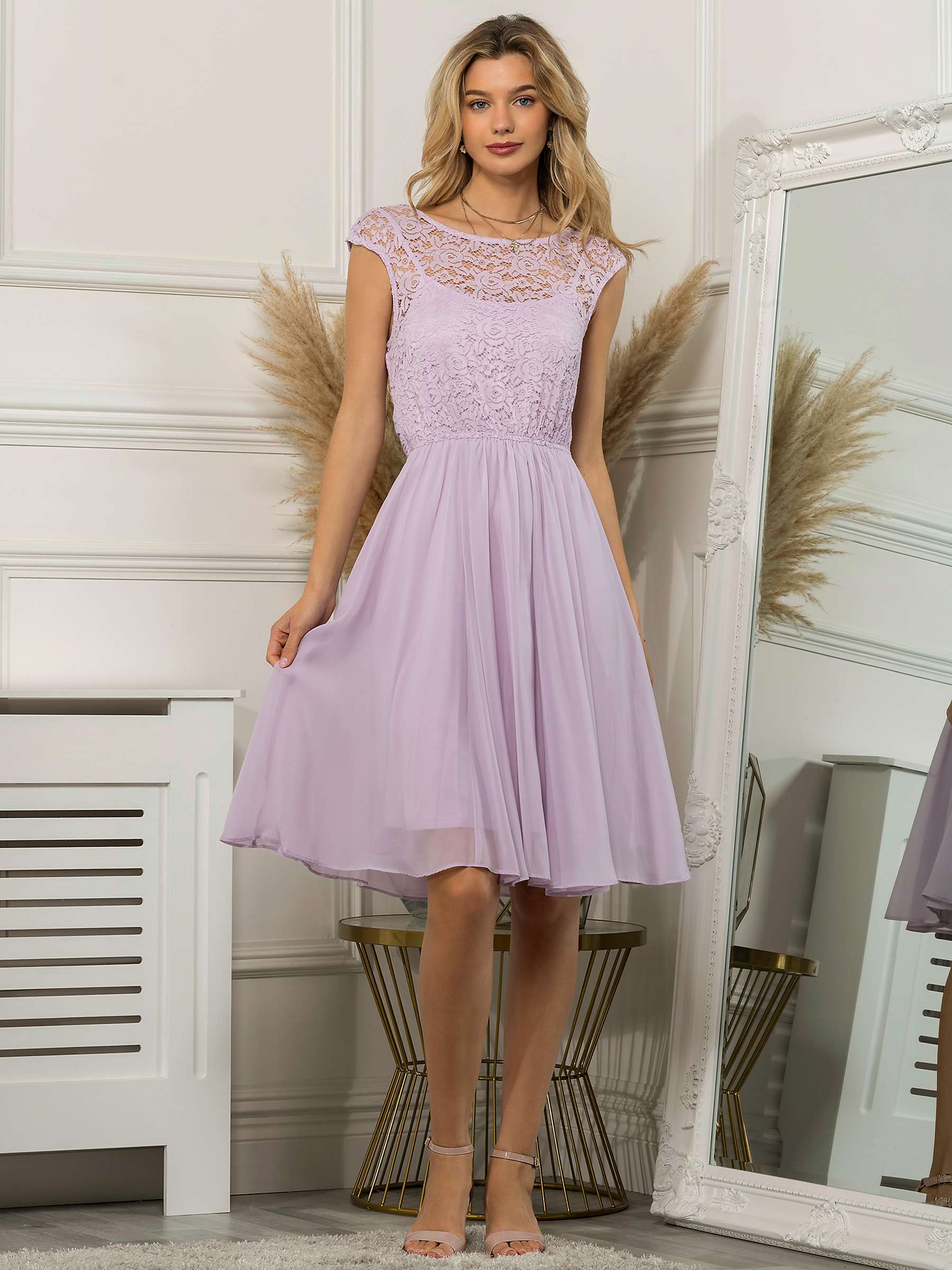 Buy Jolie Moi Lace Bodice Flared Dress, Lilac Online at johnlewis.com