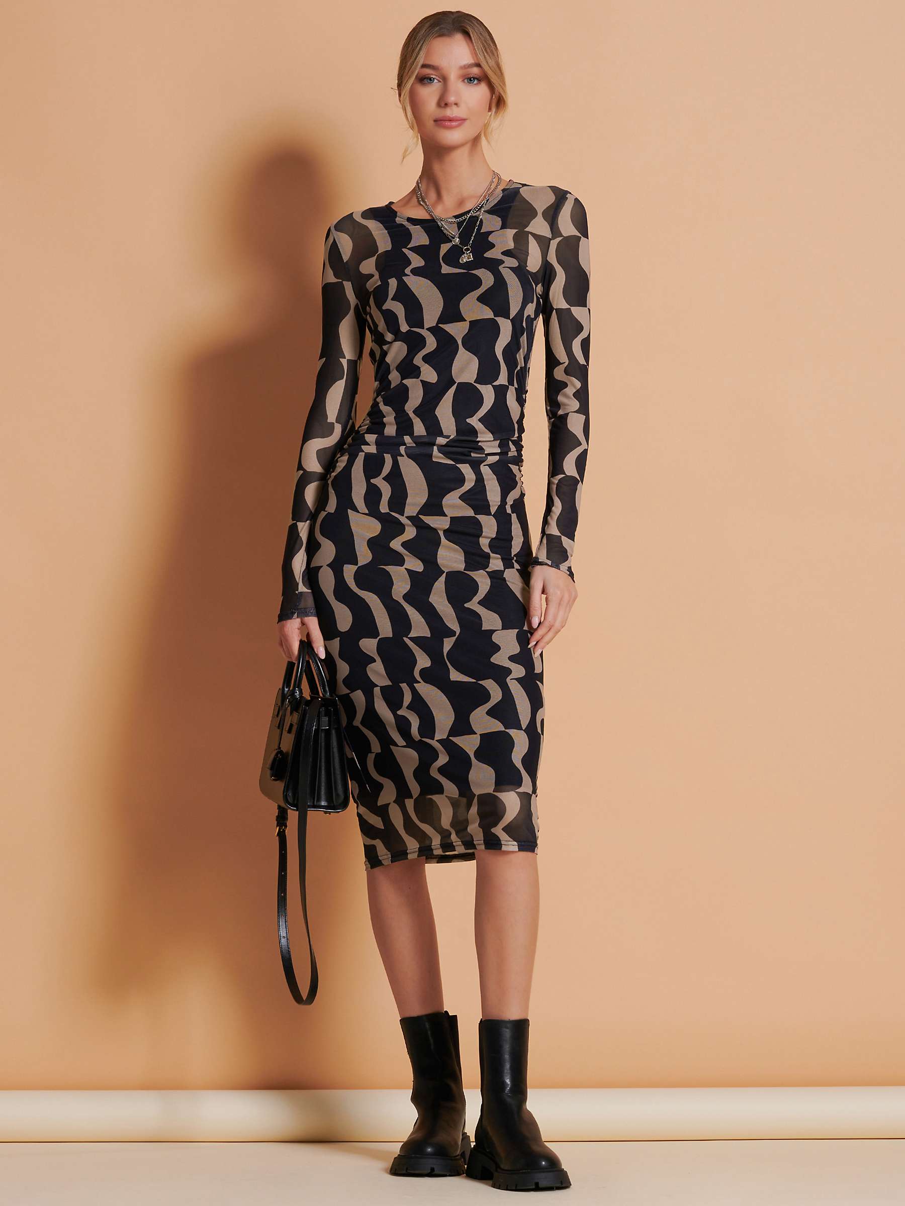 Buy Jolie Moi Mesh Bodycon Midi Dress, Brown Online at johnlewis.com