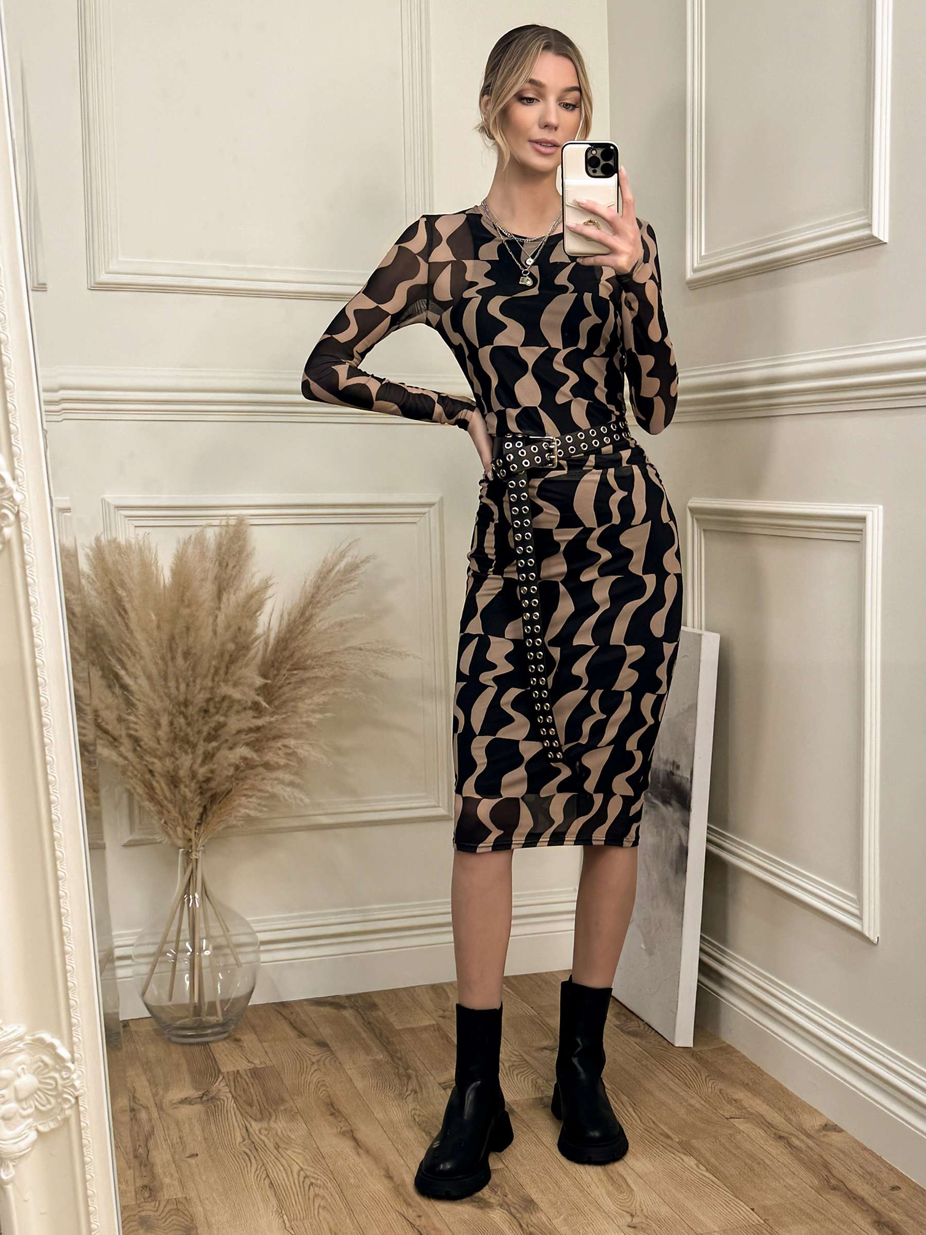 Buy Jolie Moi Mesh Bodycon Midi Dress, Brown Online at johnlewis.com