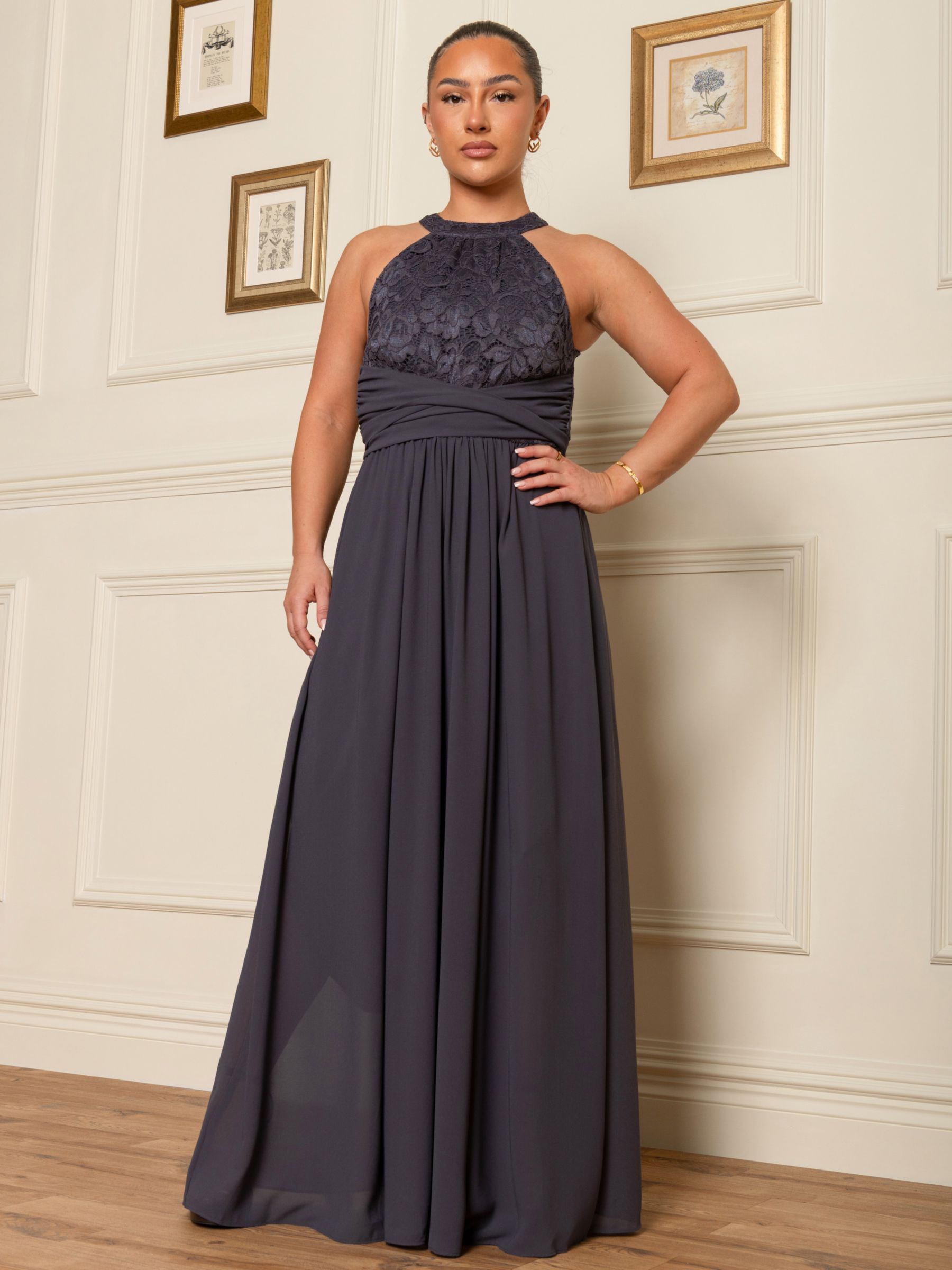 Buy Jolie Moi Halterneck Lace Maxi Dress, Dark Grey Online at johnlewis.com
