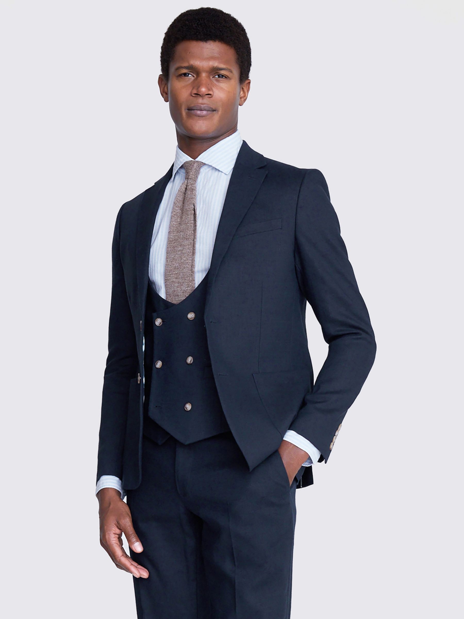 Moss Slim Fit Matte Linen Suit Jacket, Blue, 44S
