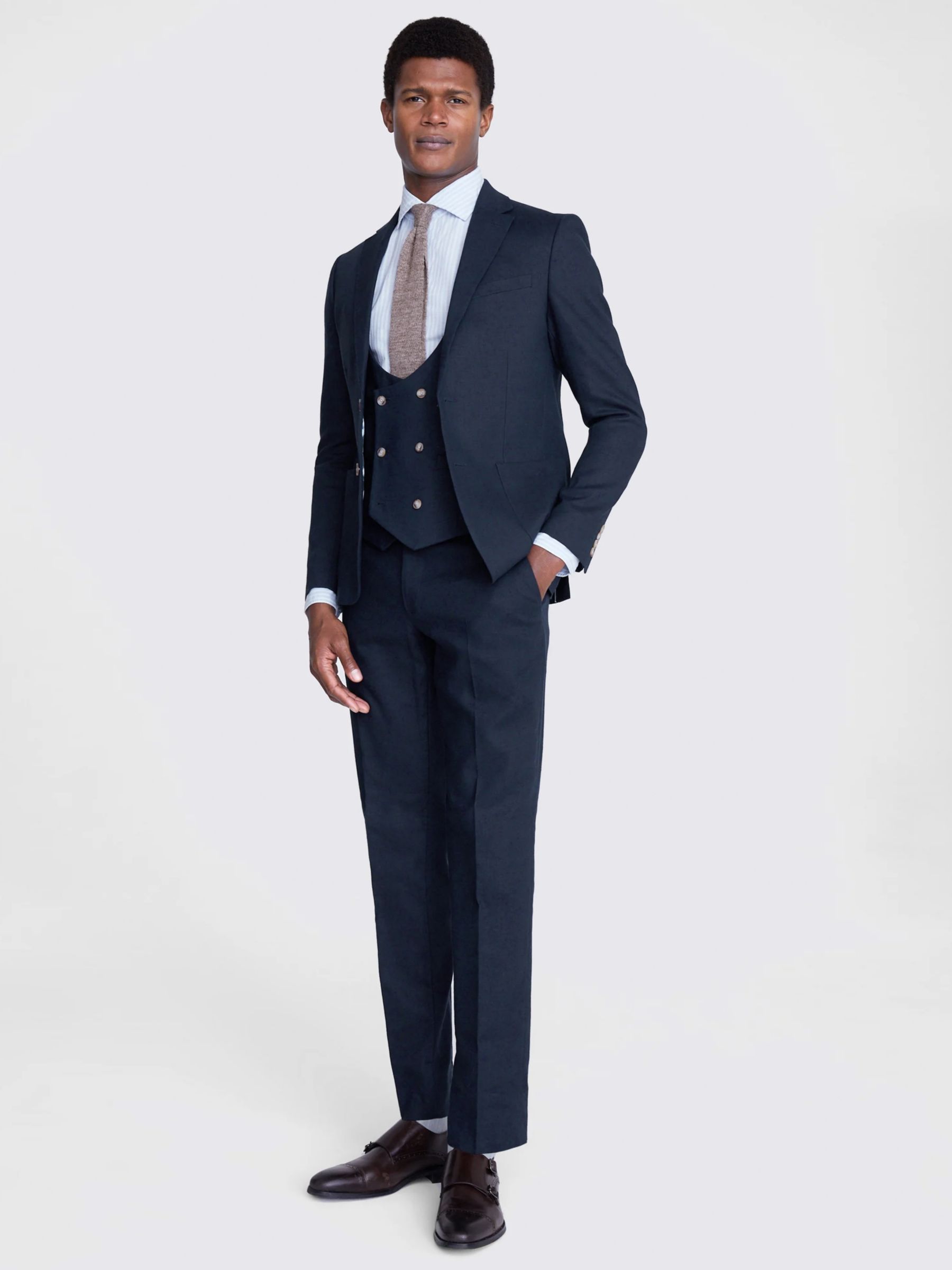 Moss Slim Fit Matte Linen Suit Jacket, Blue at John Lewis & Partners