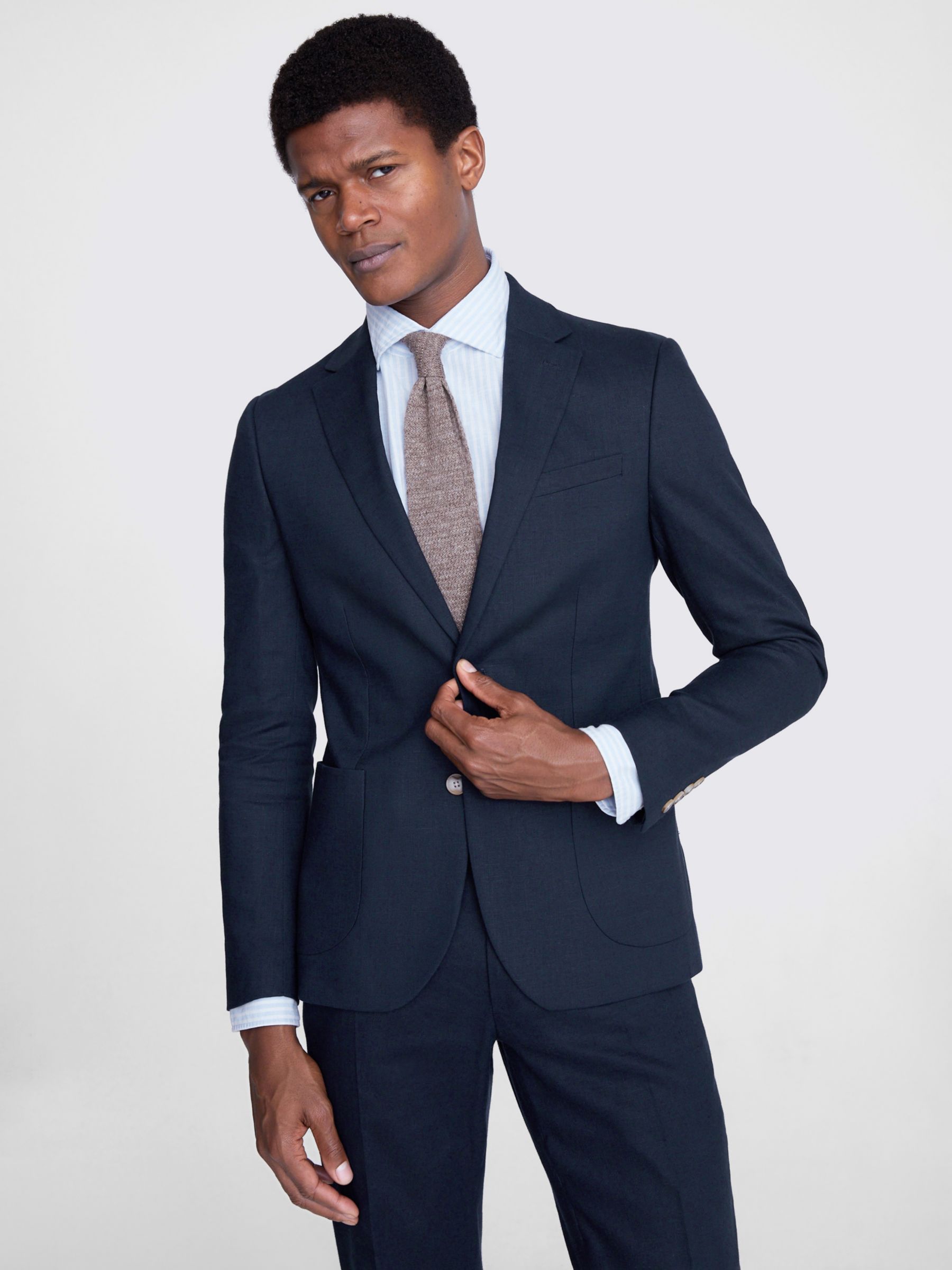 Buy Moss Slim Fit Matte Linen Suit Jacket, Blue Online at johnlewis.com