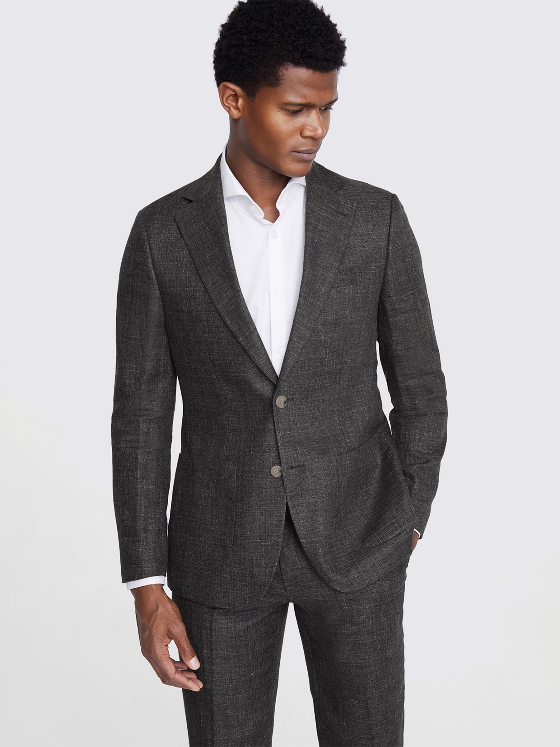 Moss Tailored Fit Linen Suit Jacket, Khaki at John Lewis & Partners