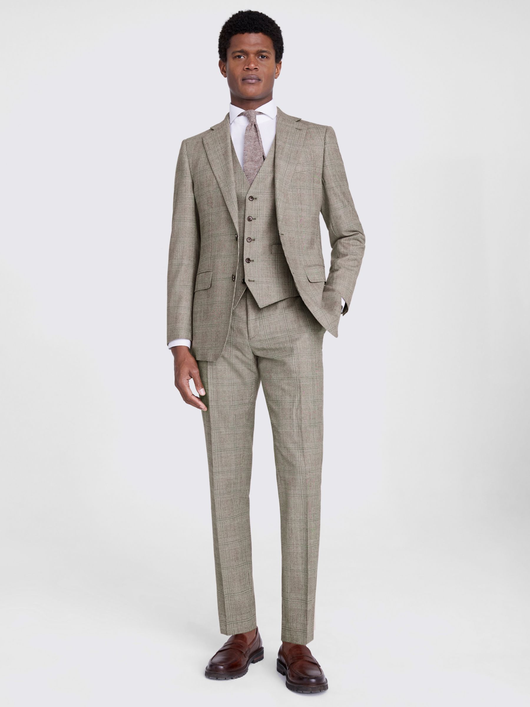 Buy Moss Tailored Fit Wool Blend Check Performance Suit Jacket, Beige Online at johnlewis.com
