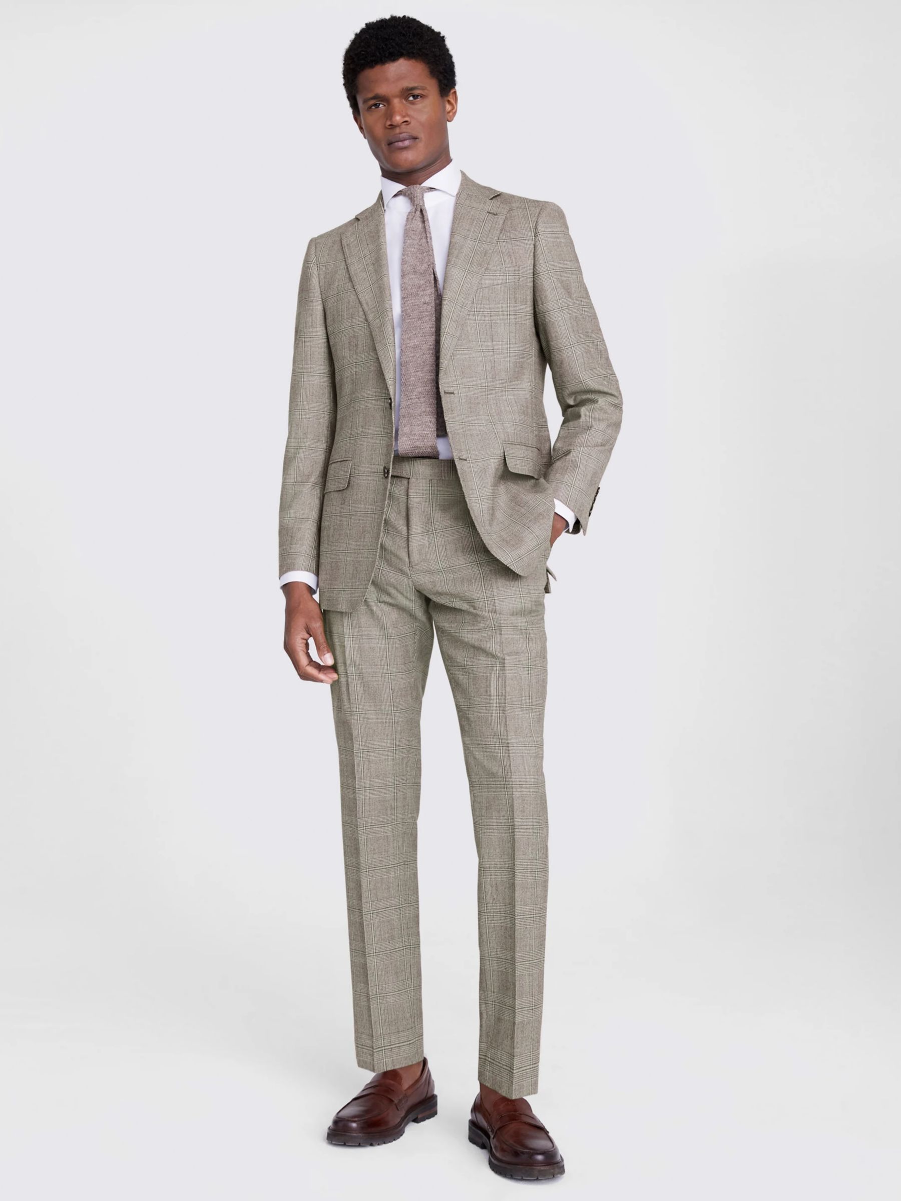 Buy Moss Tailored Fit Wool Blend Check Performance Suit Jacket, Beige Online at johnlewis.com