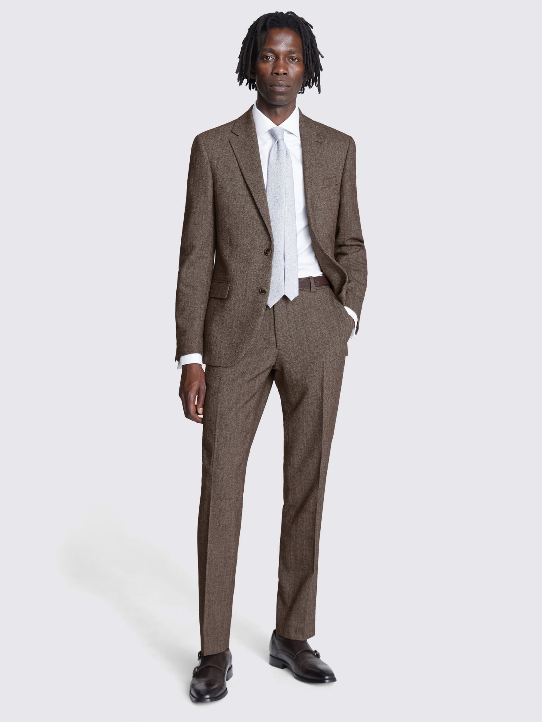 Moss Slim Fit Tweed Suit Jacket, Brown at John Lewis & Partners