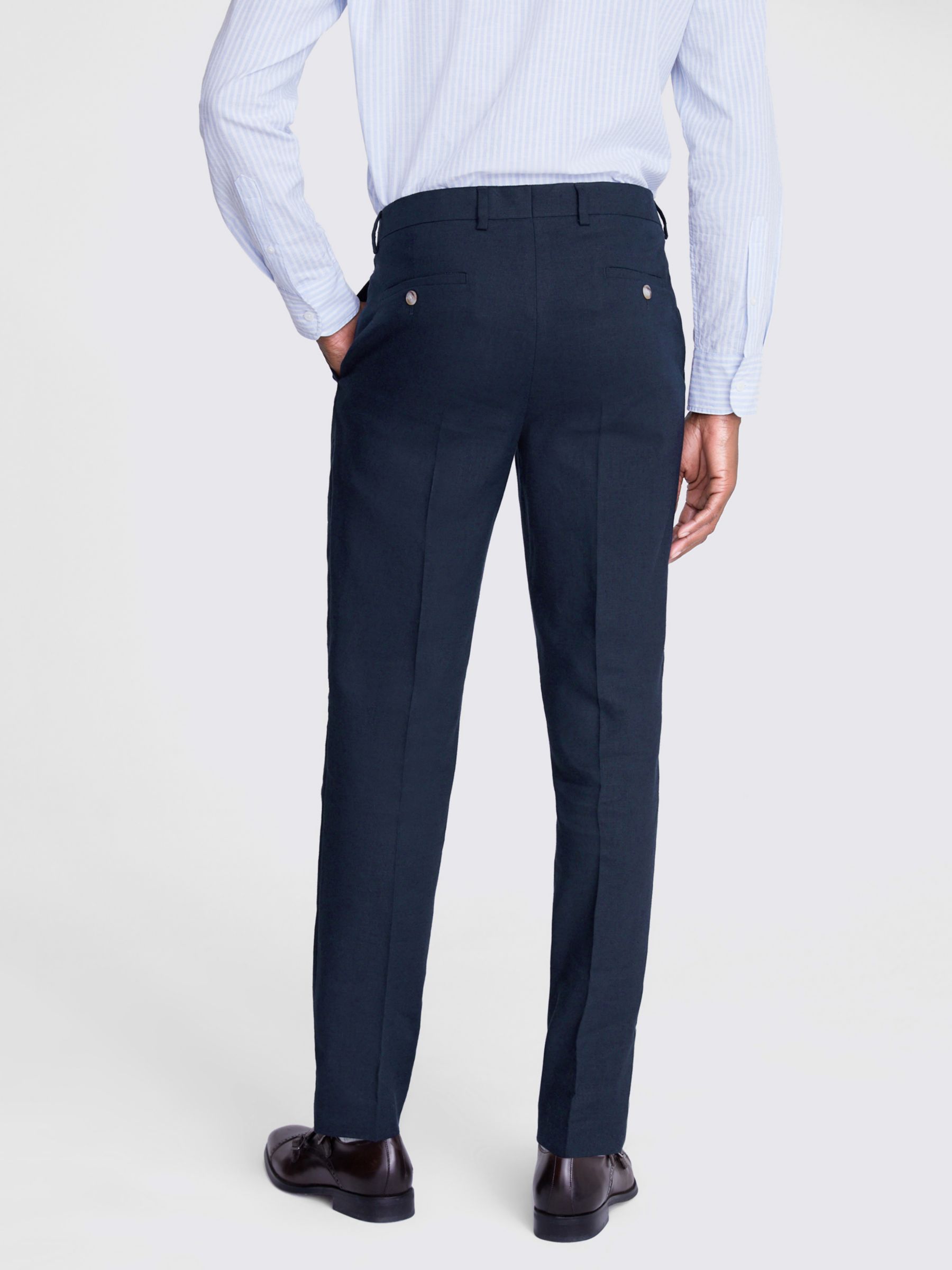 Moss Slim Fit Matte Linen Trousers, Blue, 36S
