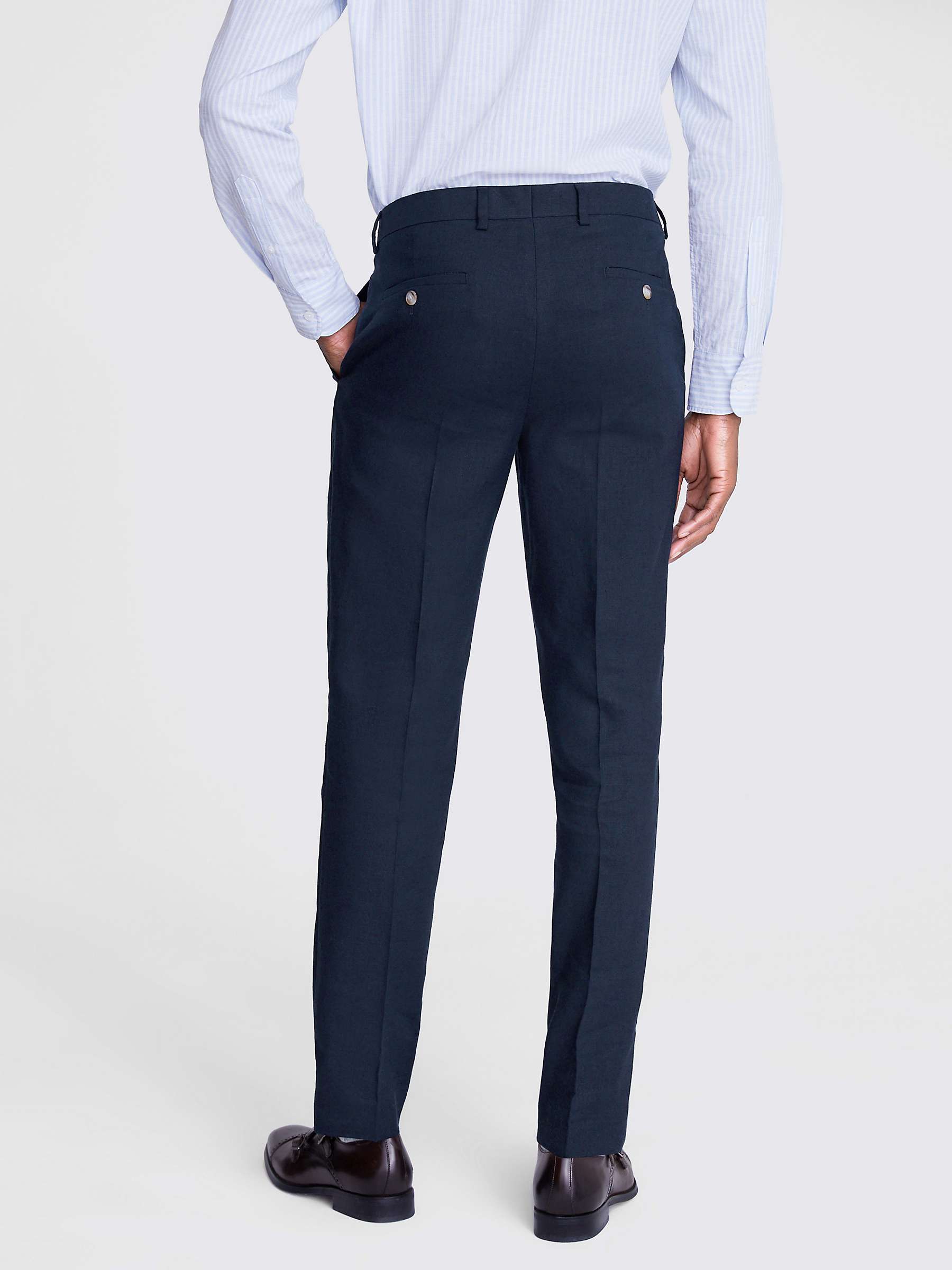 Buy Moss Slim Fit Matte Linen Trousers, Blue Online at johnlewis.com