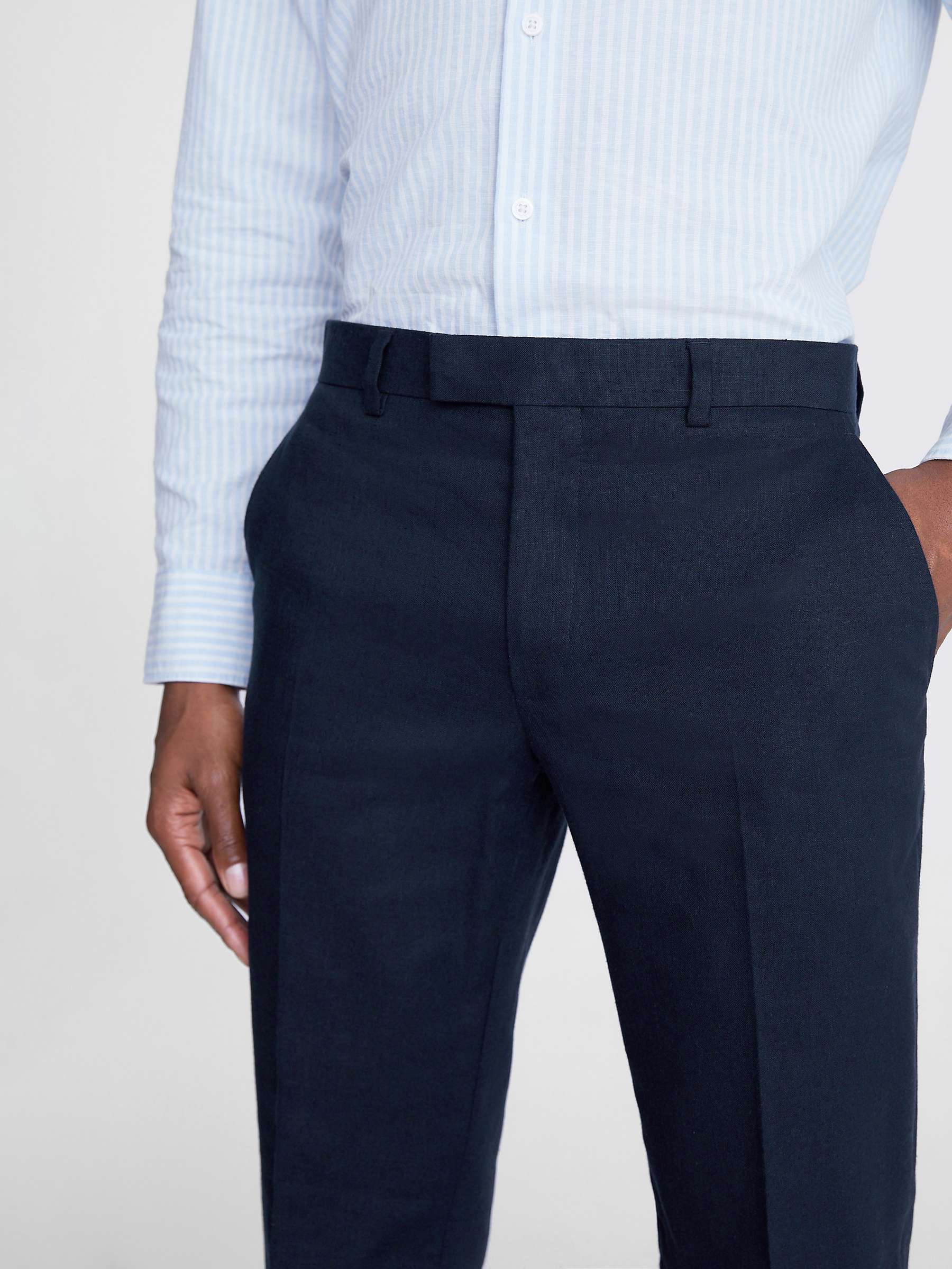 Buy Moss Slim Fit Matte Linen Trousers, Blue Online at johnlewis.com